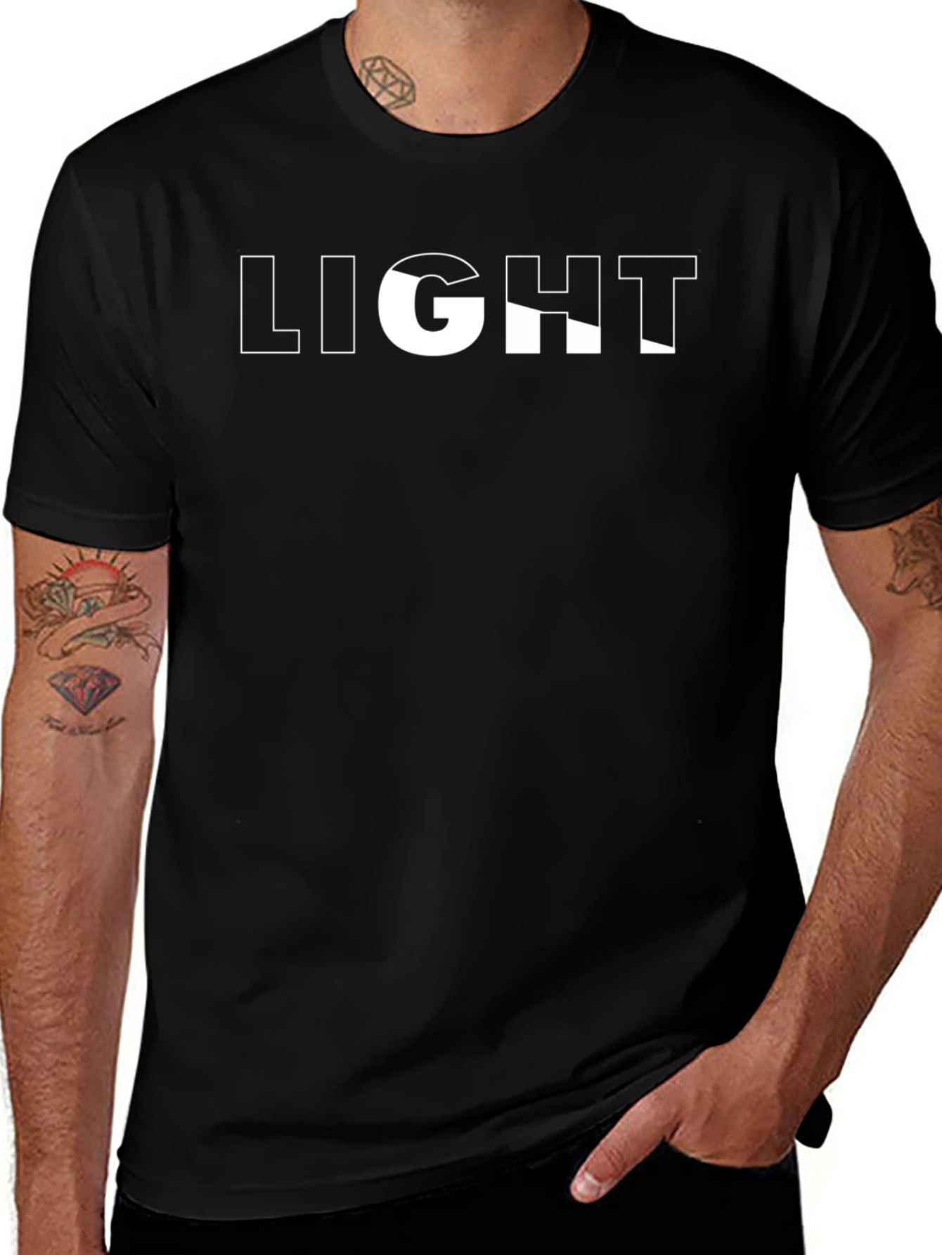 Variant 6 of Men's Black T-Shirt with "LIGHT" Graphic