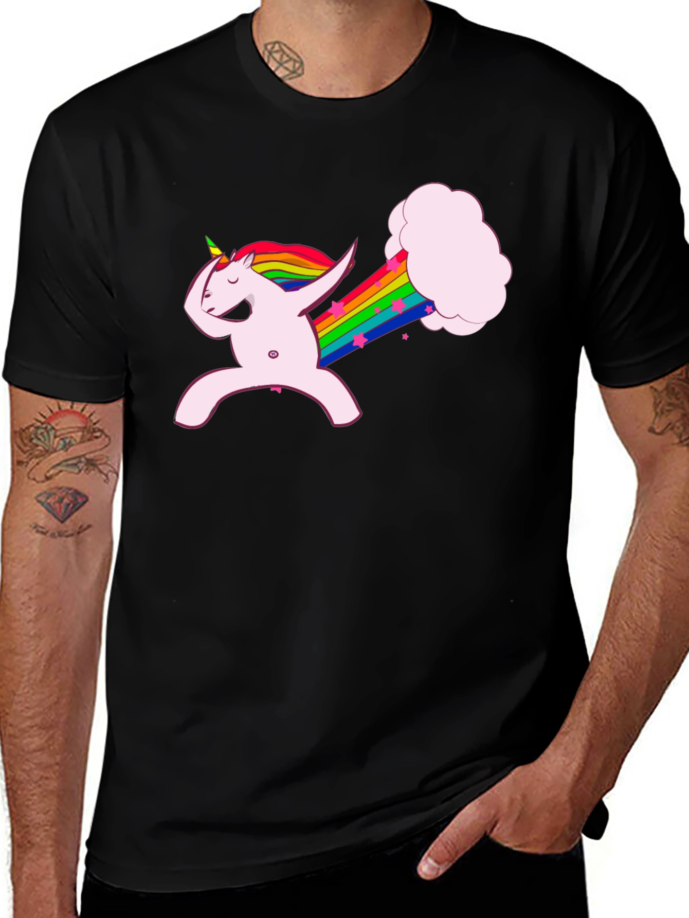Variant 3 of Dabbing Unicorn Rainbow Fart Black T-Shirt