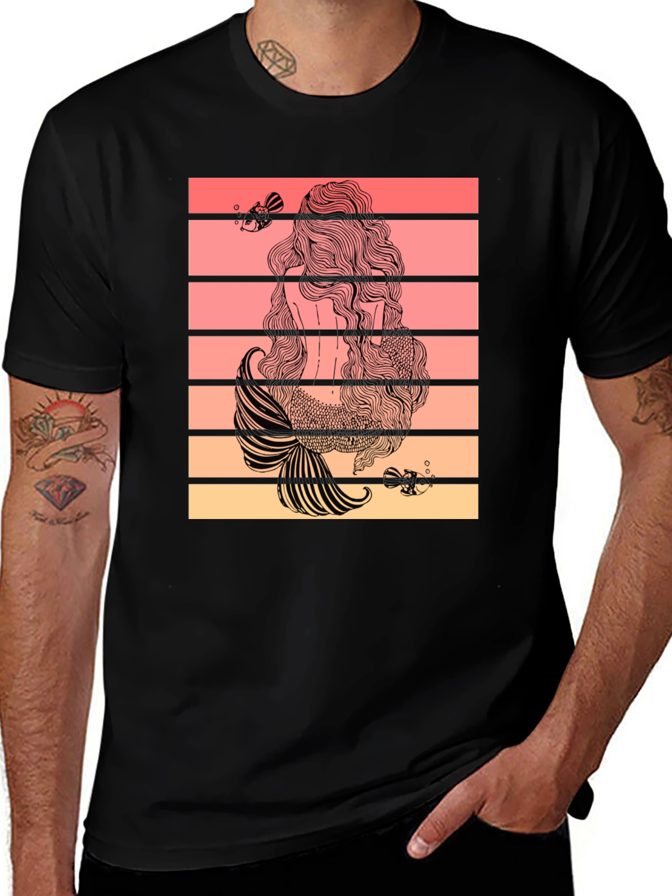 Variant 27 of Mermaid Tail T-Shirt, Retro Striped Graphic Tee