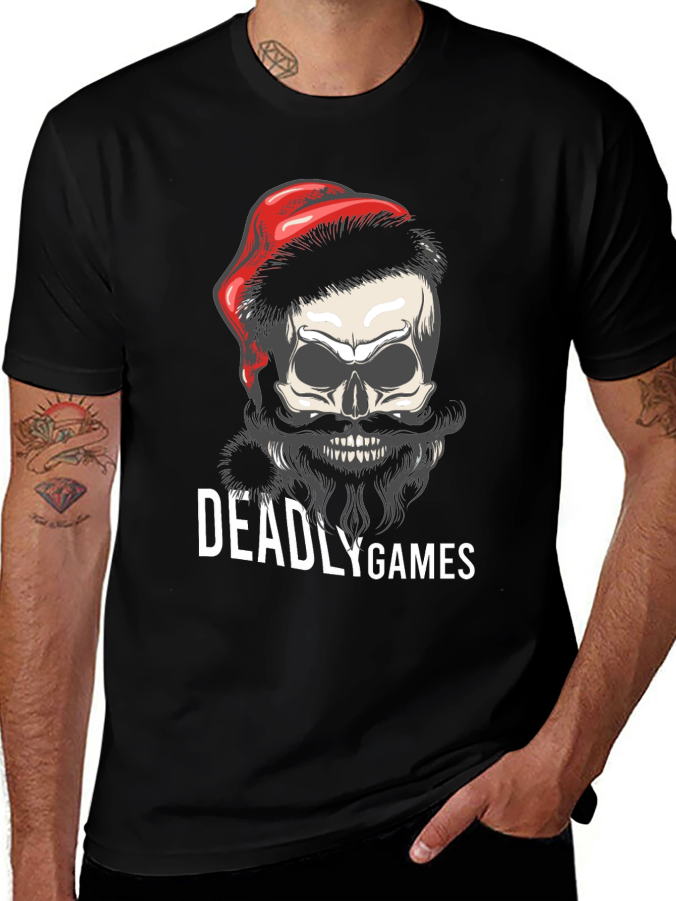 Variant 8 of Deadly Games Skull Santa Hat Graphic Tee