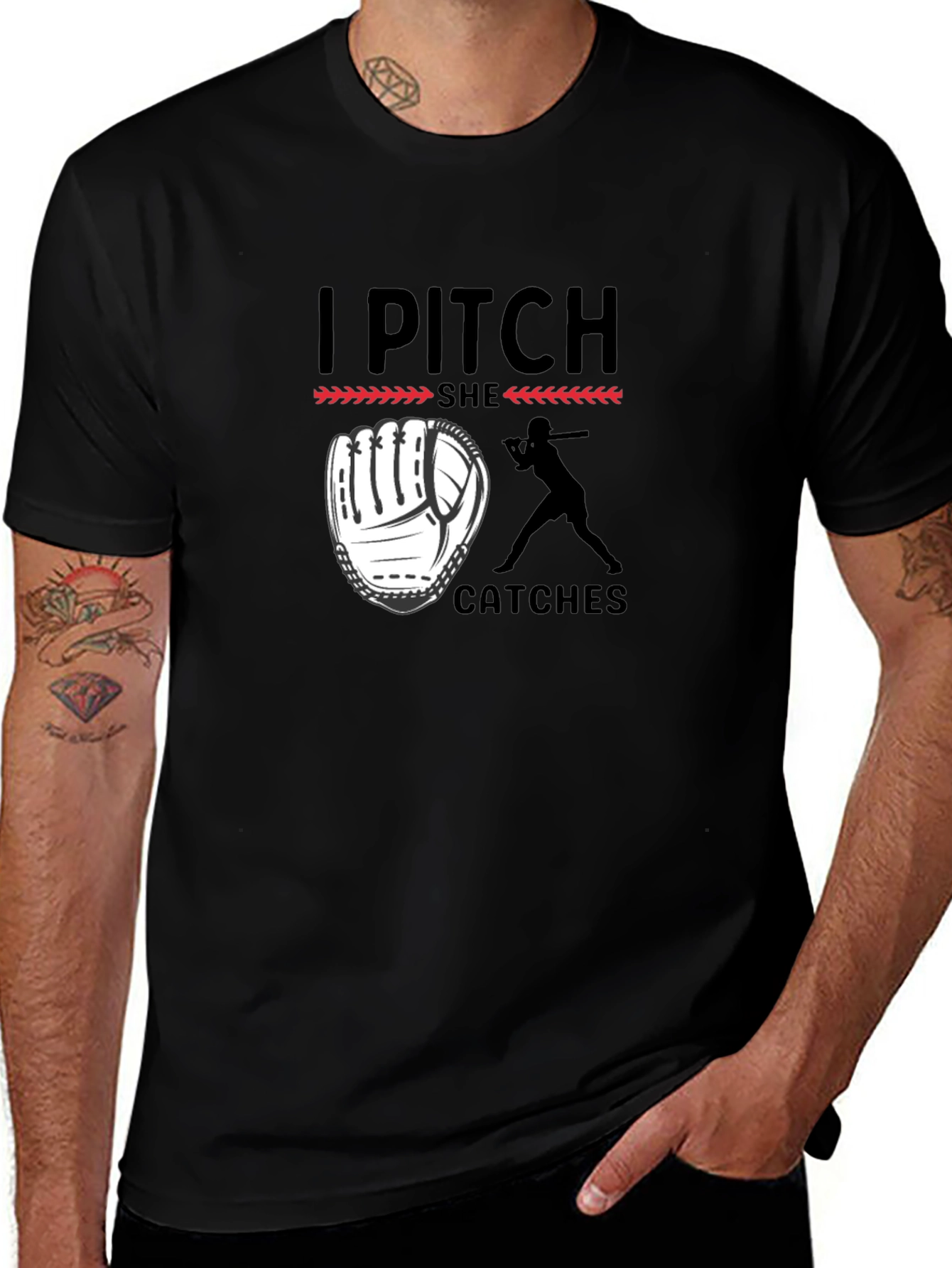Variant 18 of I Pitch She Catches Black Graphic Tee