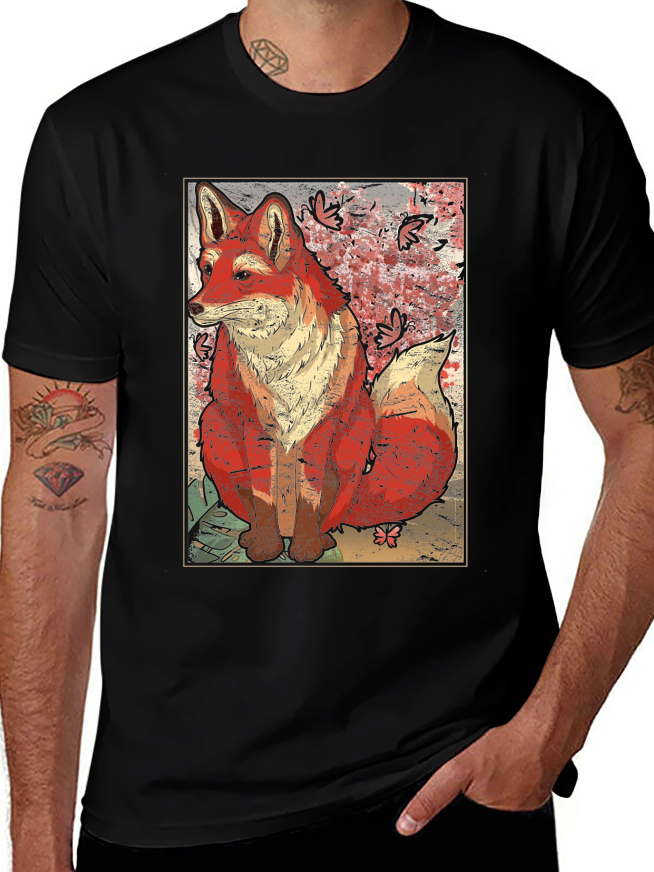 Black Artistic Fox Graphic T-Shirt - Unique Design main image