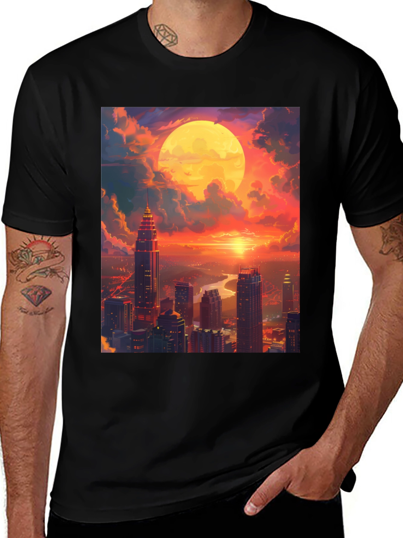 Variant 28 of Cityscape Sunset Graphic Tee - Stylish Urban Design