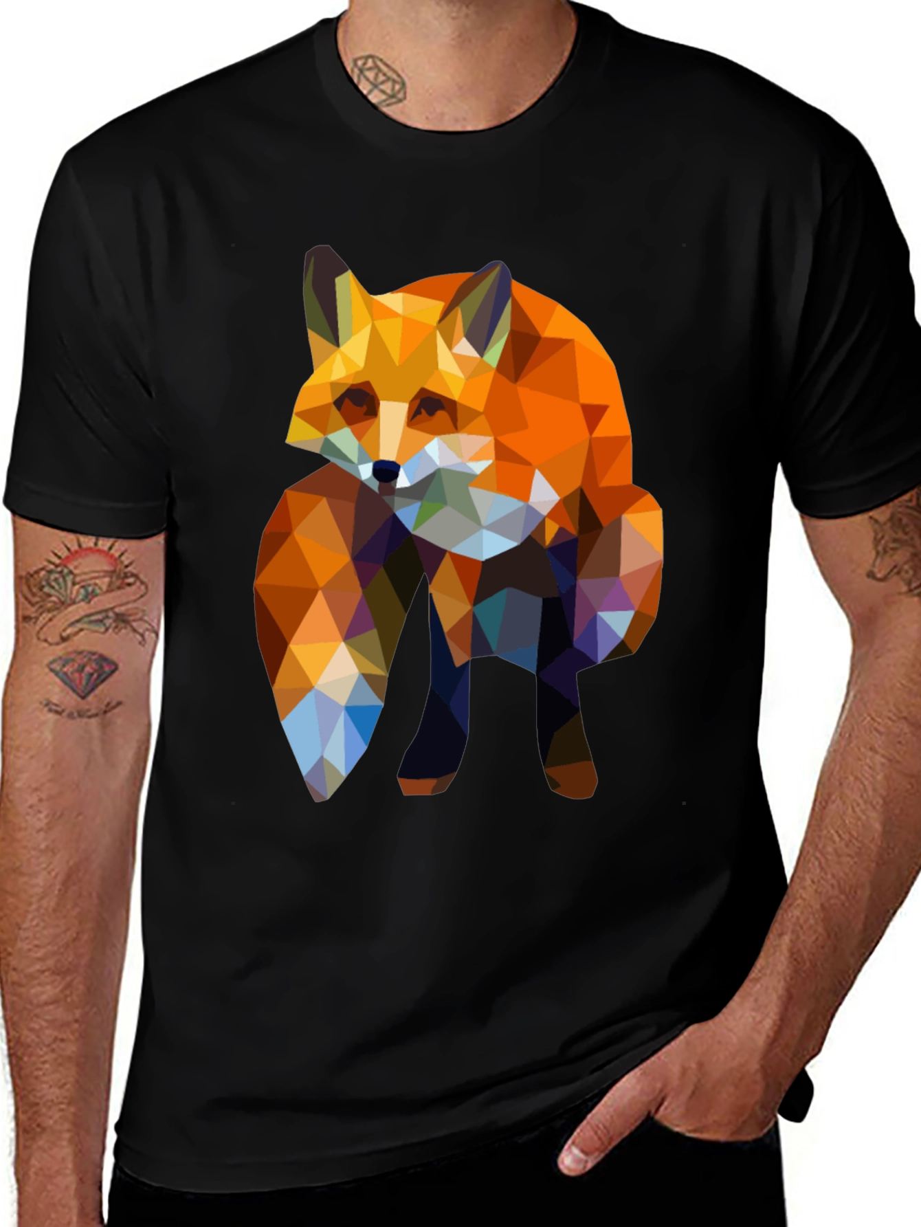 Variant 17 of Geometric Fox Print Black T-Shirt