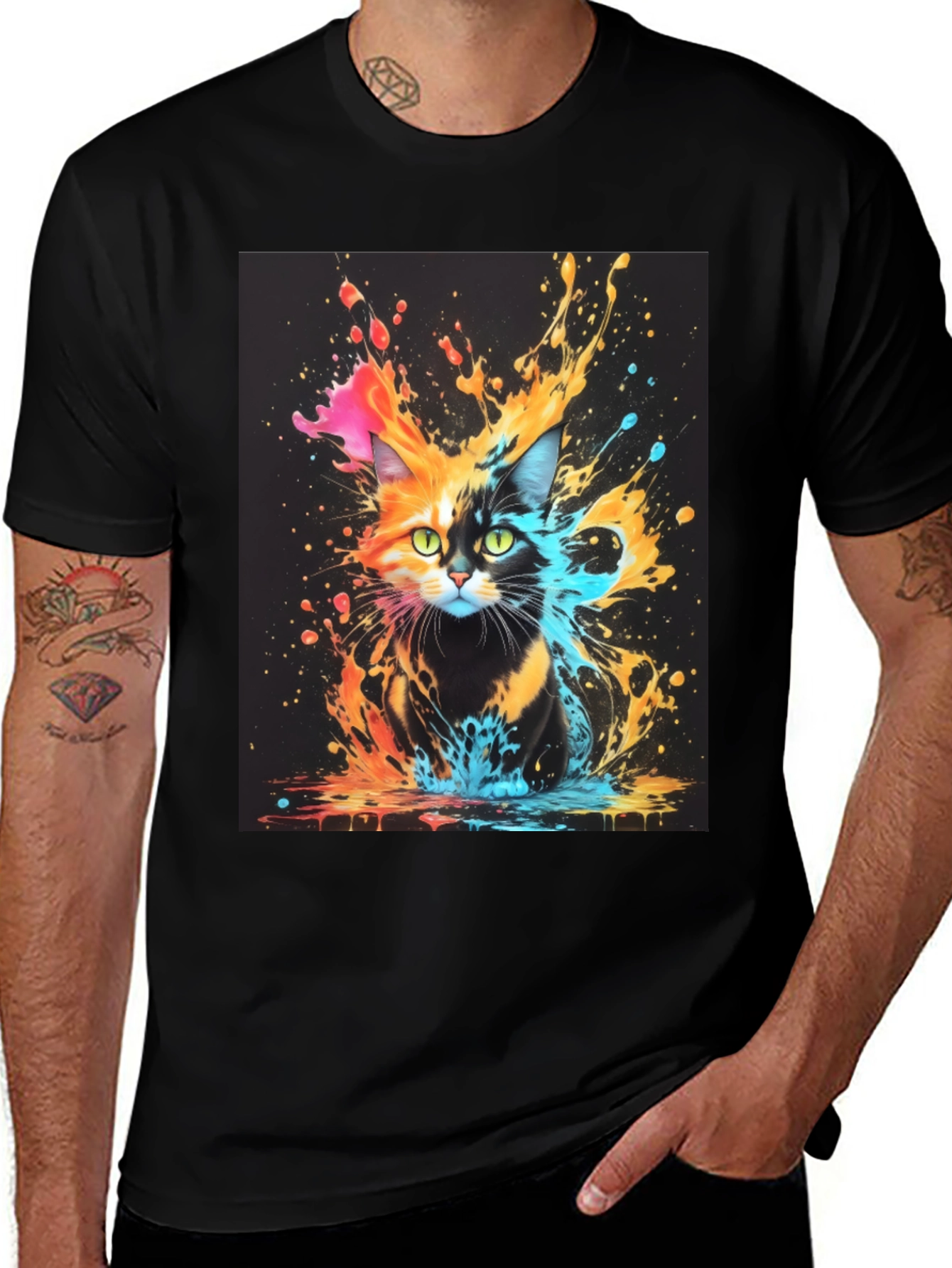 Variant 12 of Cat Splash Art Black T-Shirt