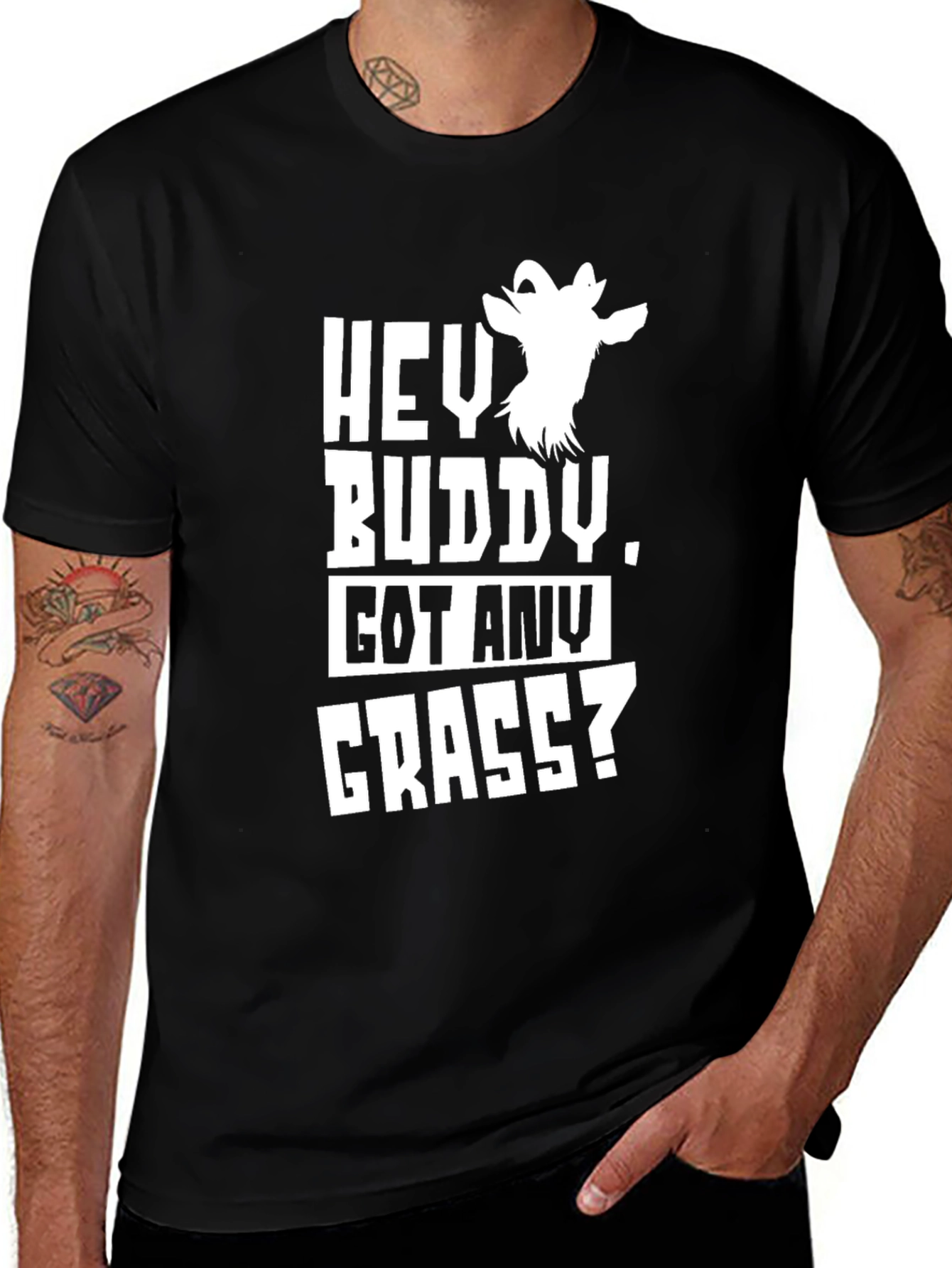 Variant 16 of Hey Buddy Got Any Grass? Funny Goat Graphic T-Shirt