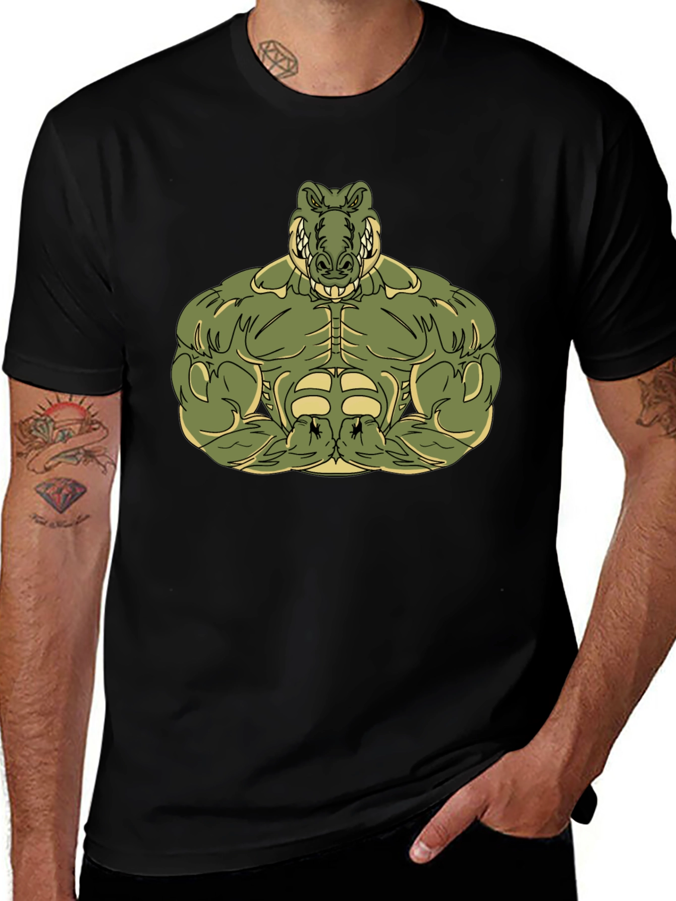 Variant 3 of Muscle Alligator Graphic Print T-Shirt - Black