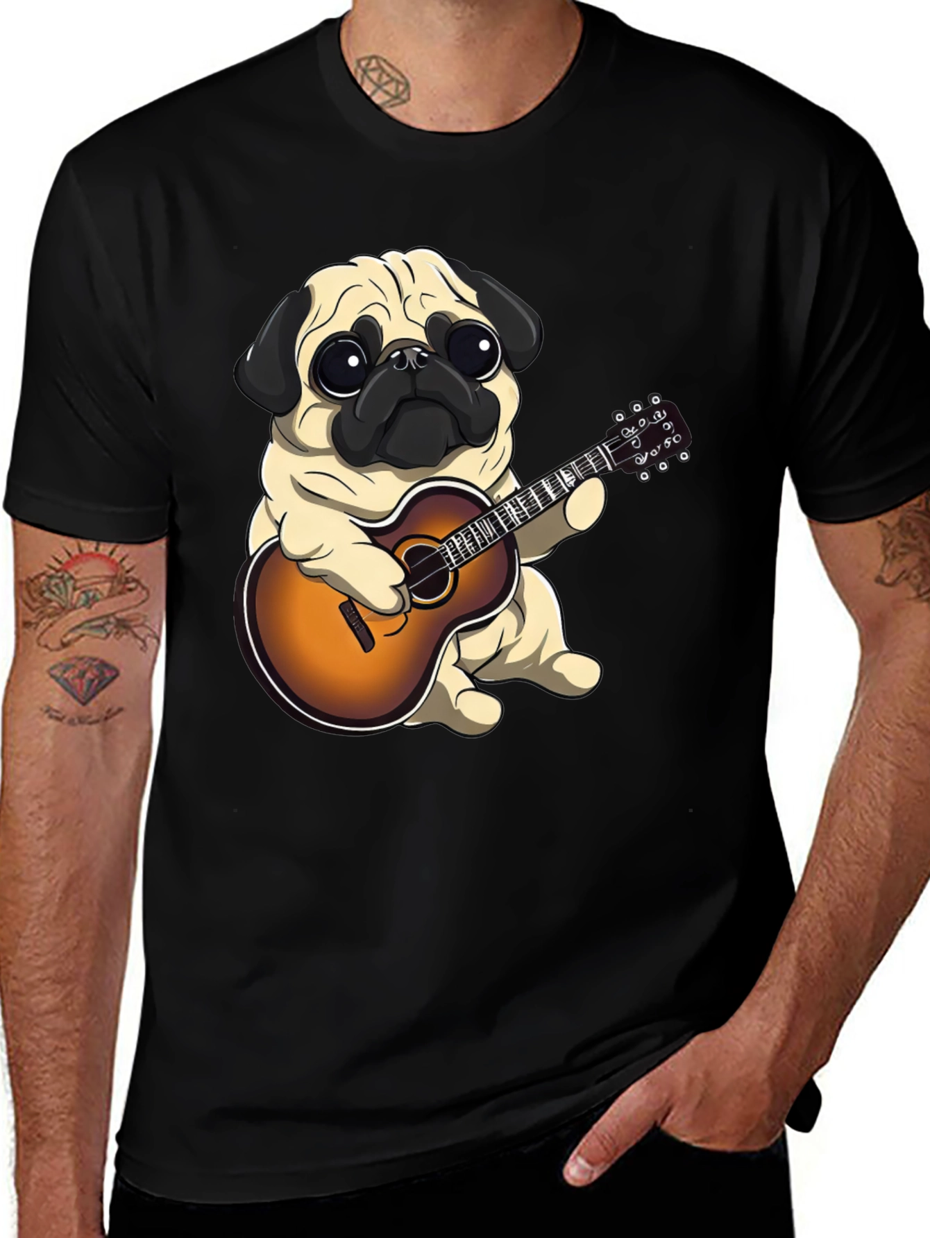 Variant 28 of Pug Playing Guitar Graphic T-Shirt