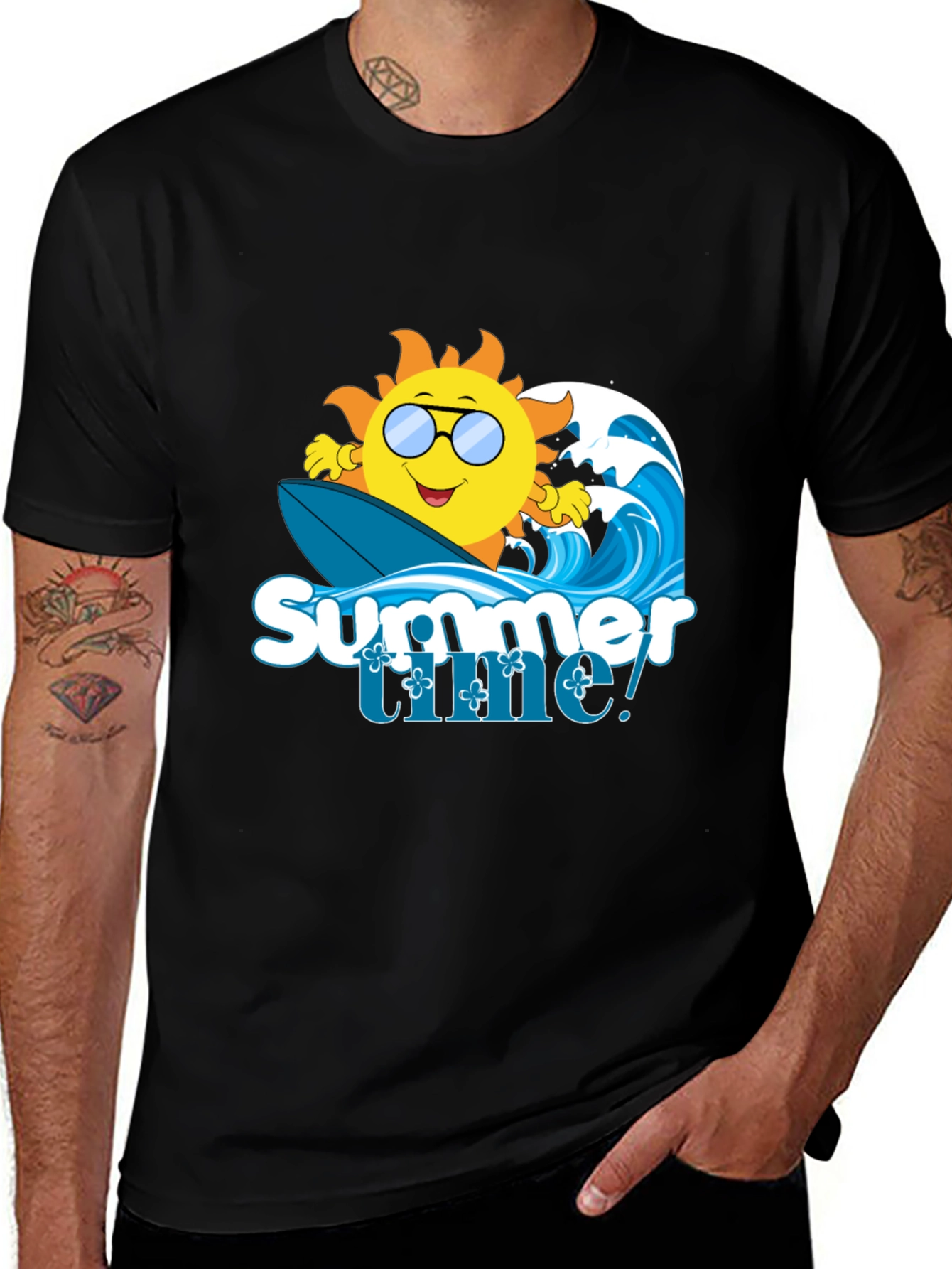 Variant 23 of Summer Time Graphic Tee - Surfing Sun