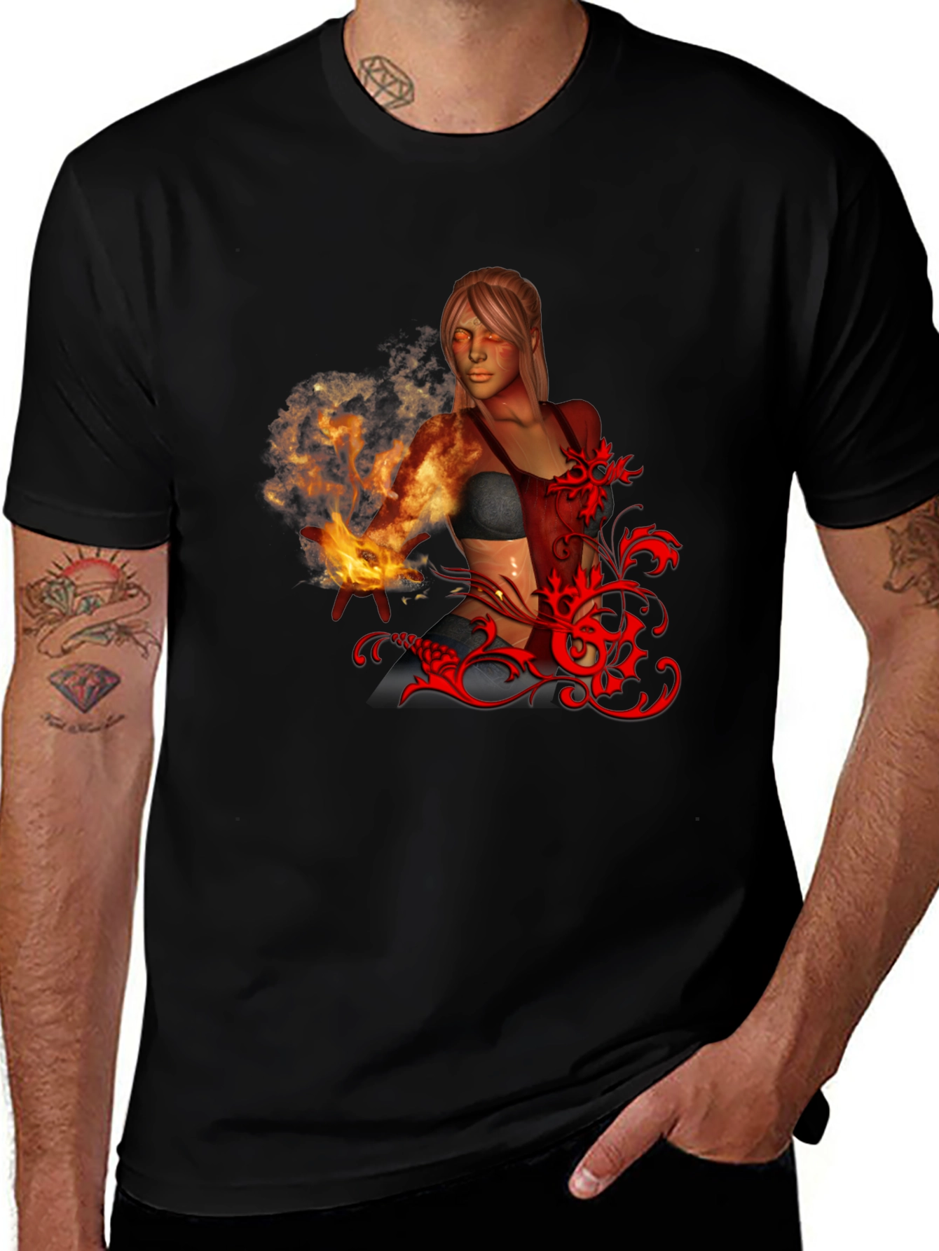 Variant 18 of Mystic Fire Maiden T-Shirt - Black Graphic Tee