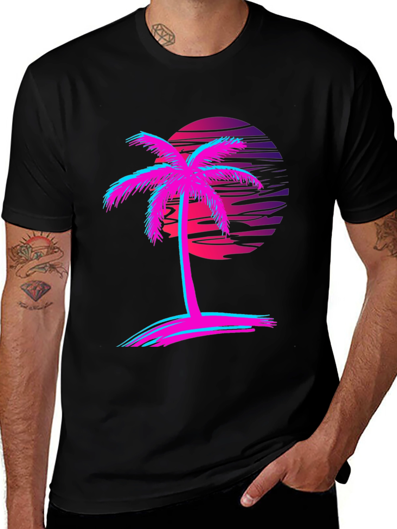 Variant 15 of Retro Palm Tree Graphic Tee - Black