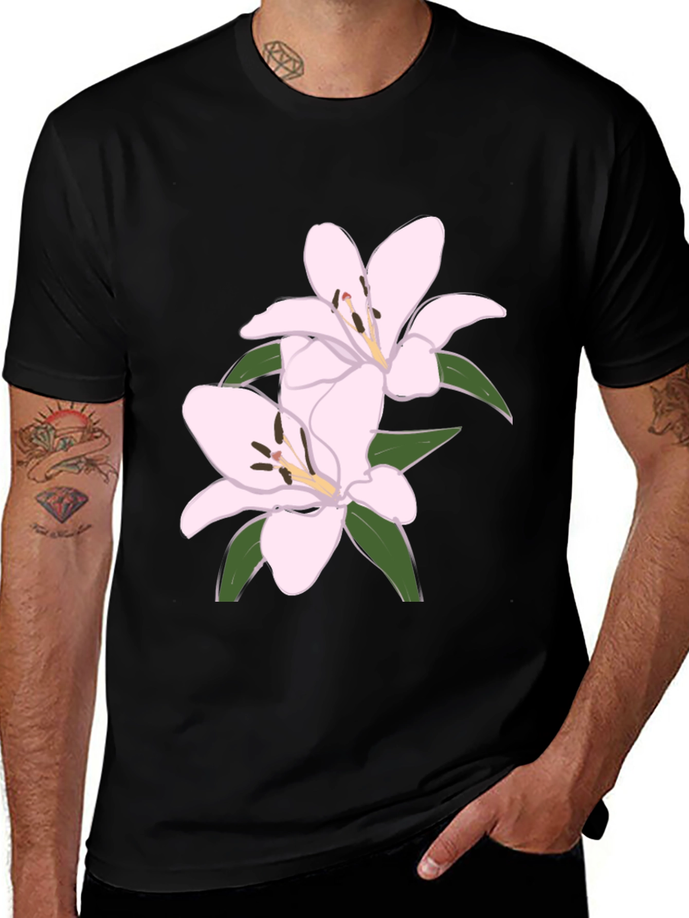 Variant 22 of Floral Lily Graphic Tee - Stylish Men's Black T-Shirt
