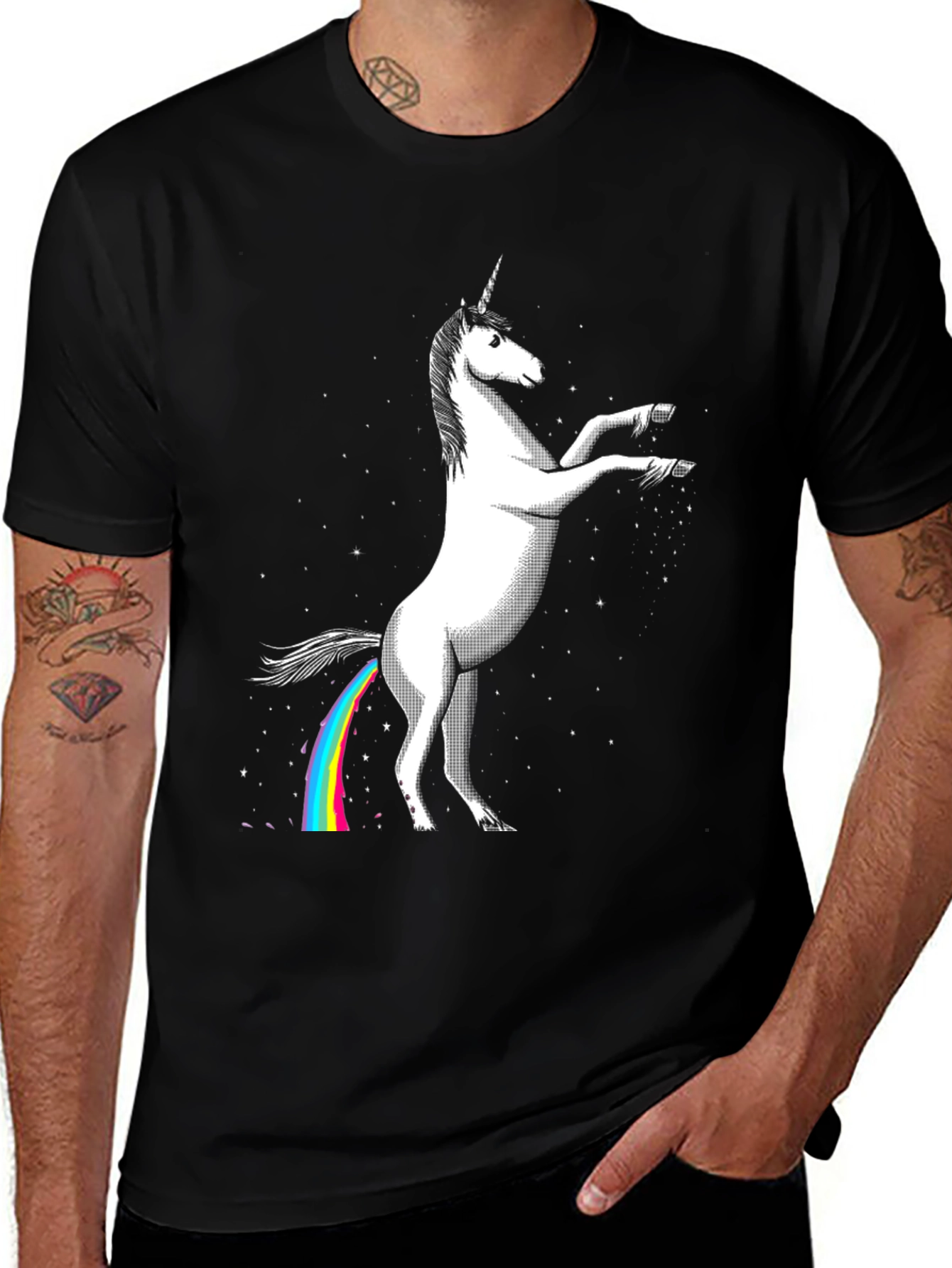 Variant 15 of Unicorn Rainbow T-Shirt Funny Men's Black Tee