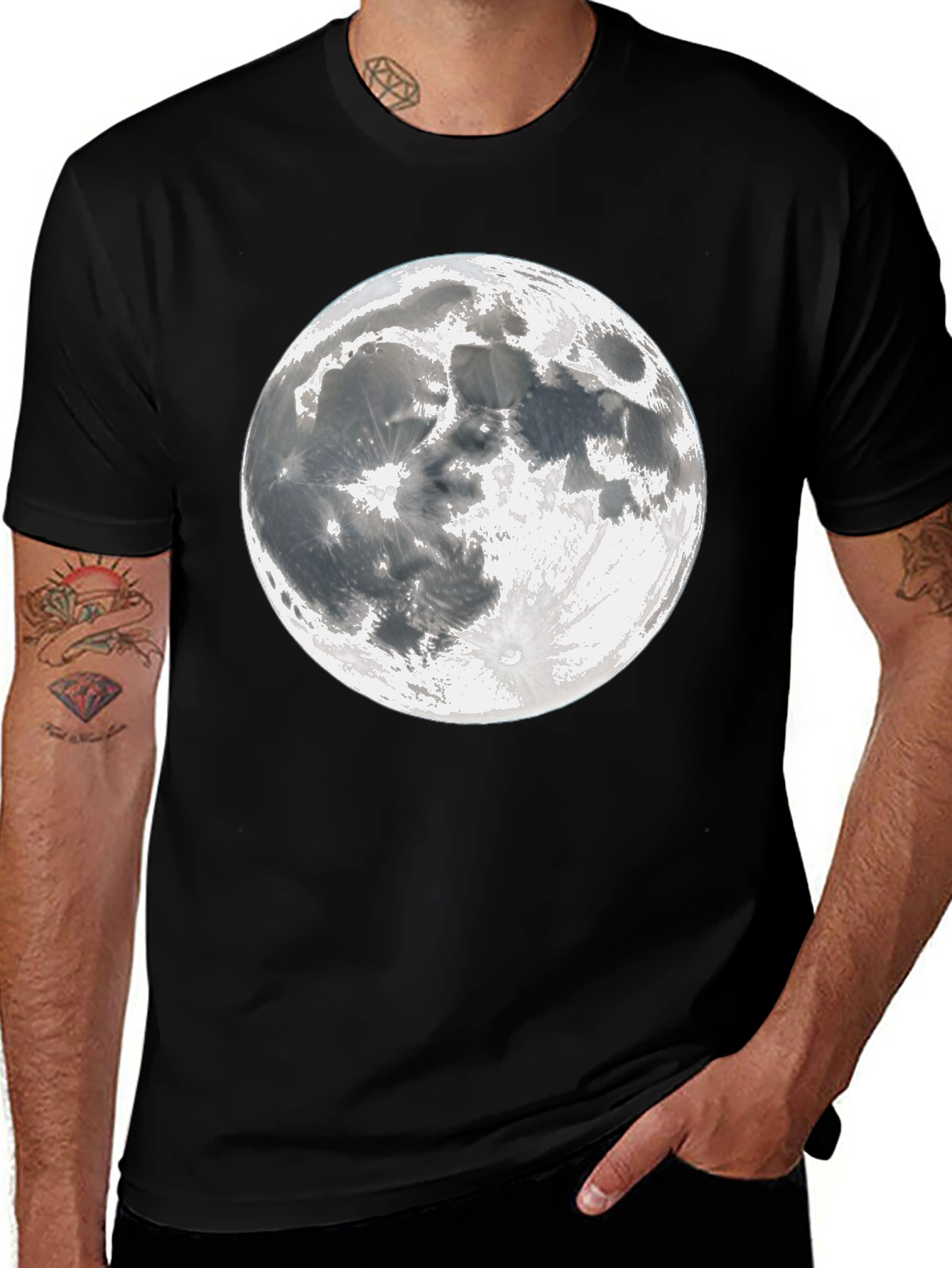 Variant 10 of Moon Graphic Tee - Black Cotton Lunar Design T-Shirt