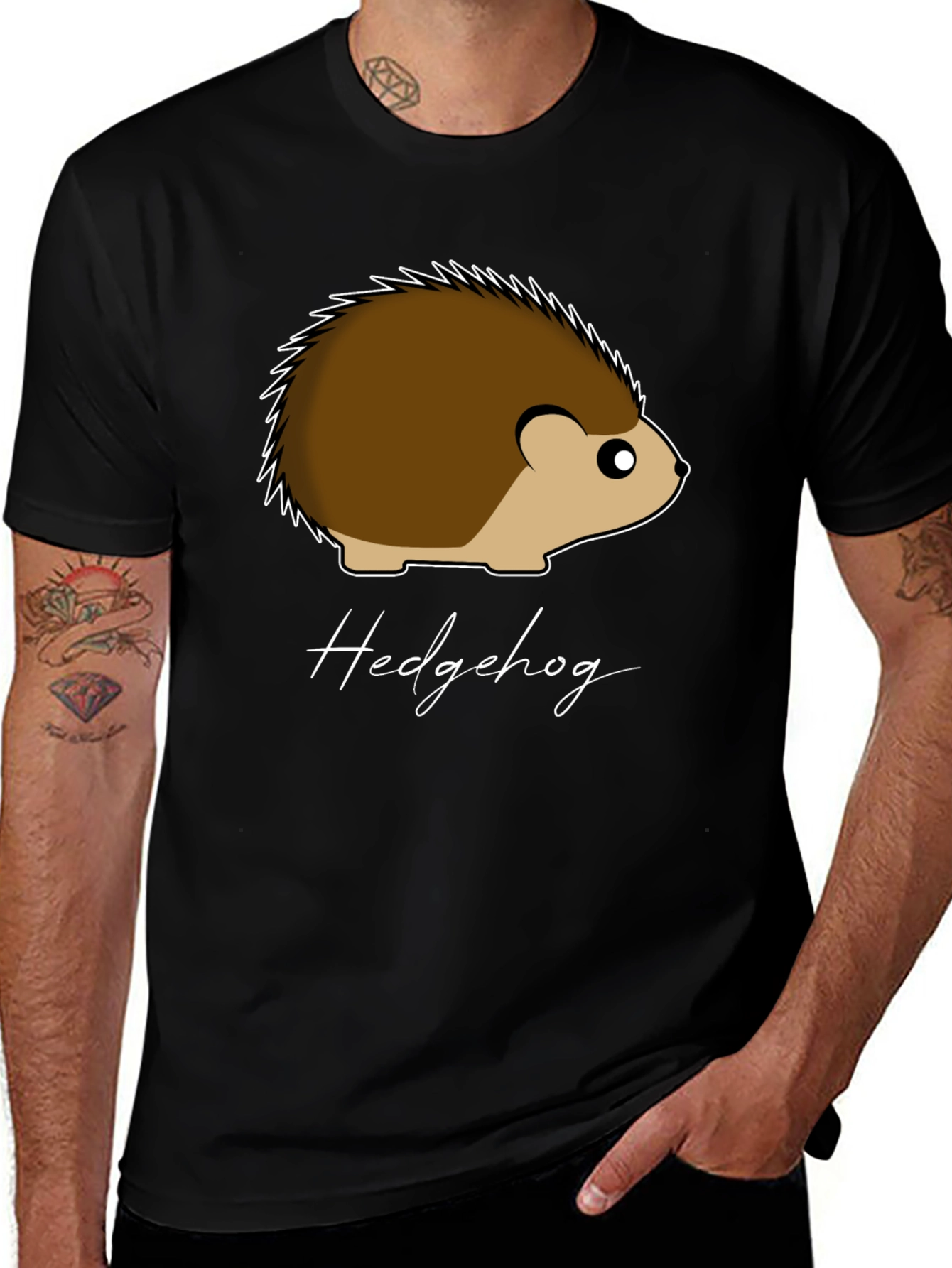 Variant 26 of Hedgehog Graphic Tee - Soft Cotton Black T-Shirt