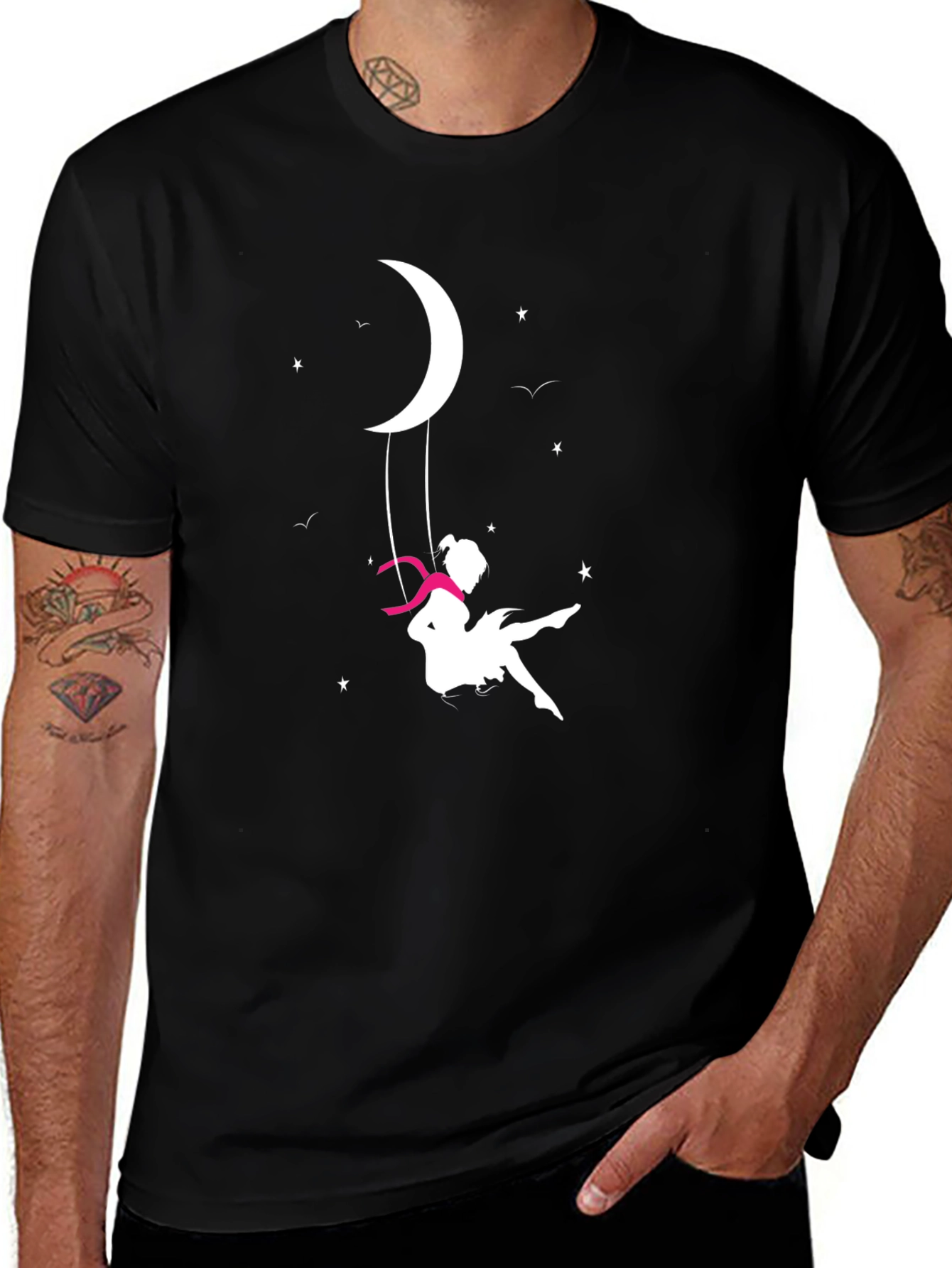 Variant 26 of Moon Swing Graphic Tee - Black Cotton Shirt