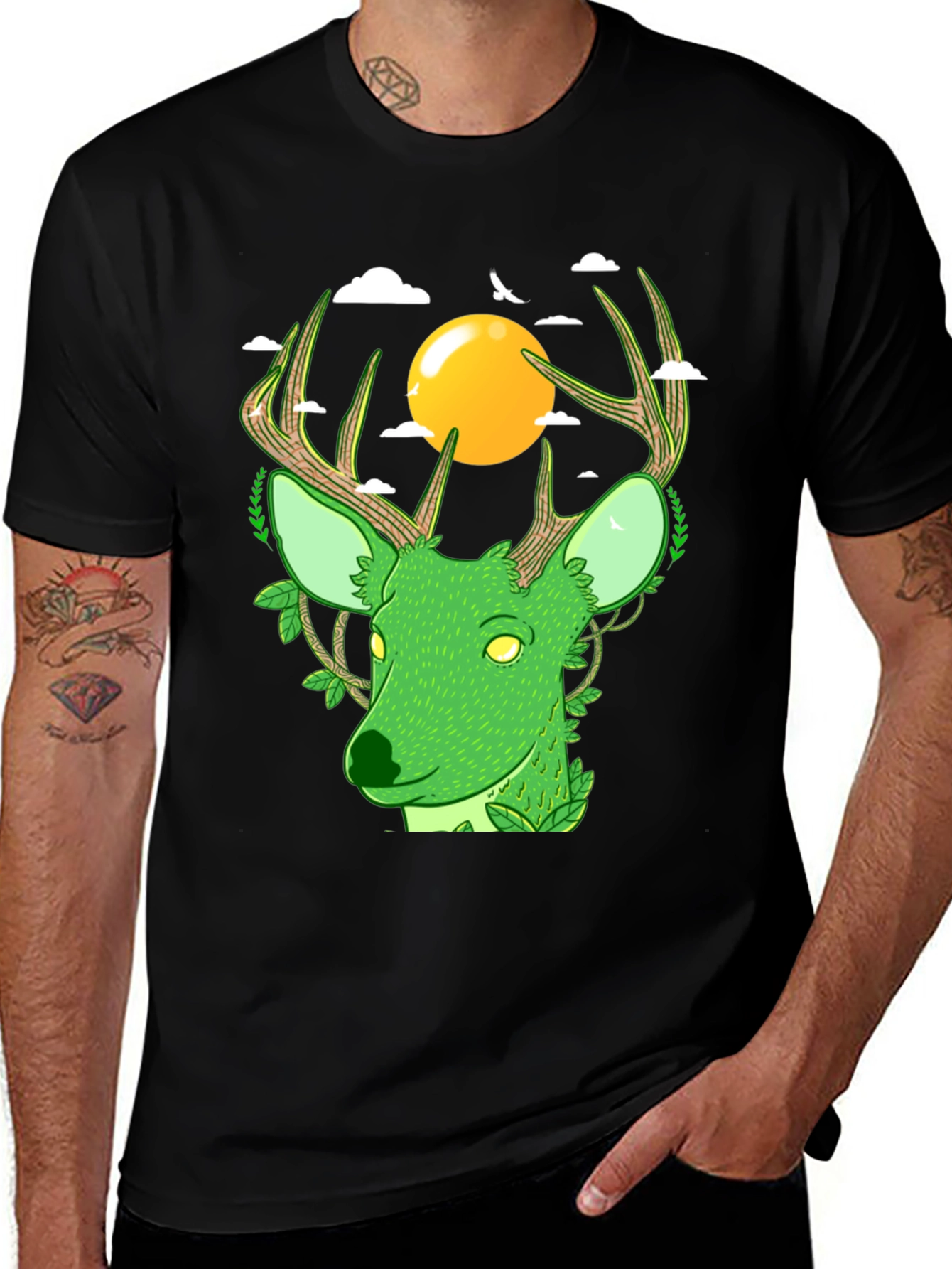 Variant 13 of Green Deer Graphic Tee - Nature Lover's Shirt