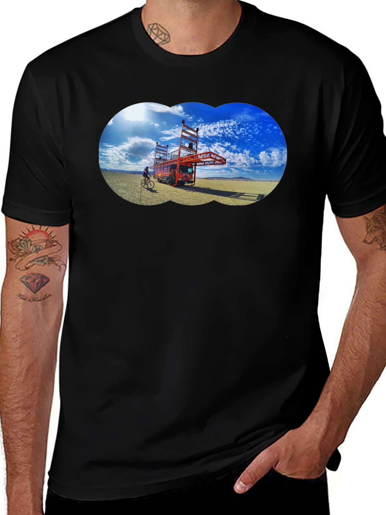 Variant 23 of Novelty Black T-Shirt with Artistic Desert Scene