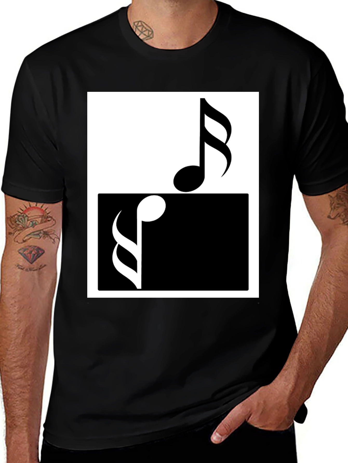 Variant 2 of Music Notes Yin Yang T-Shirt