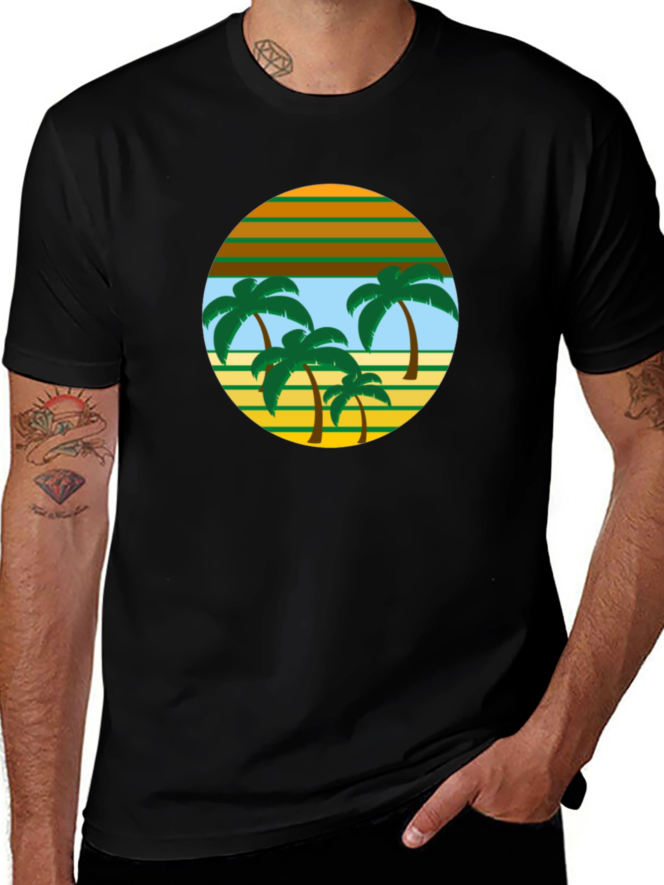 Variant 10 of Retro Palm Tree Graphic Tee - Black