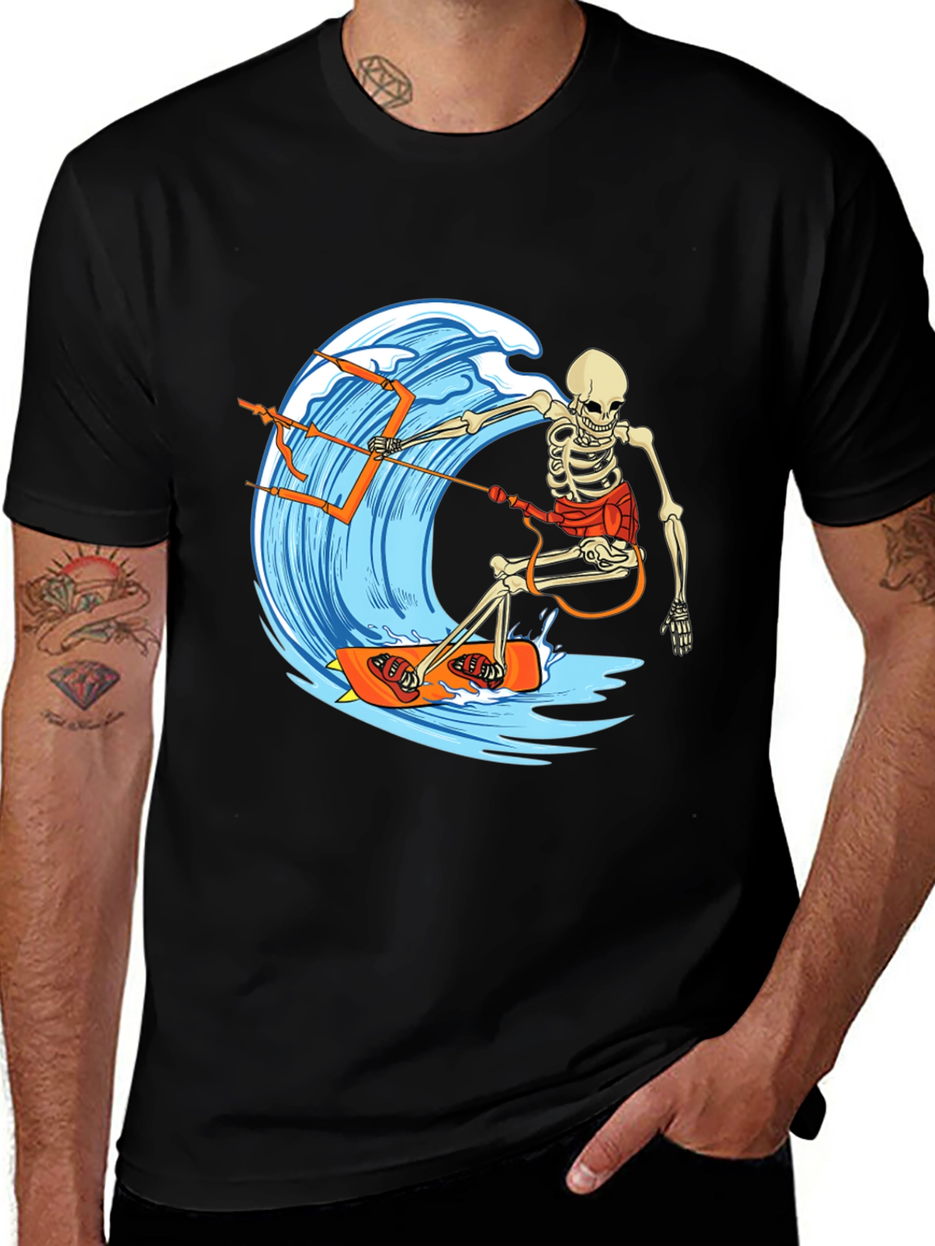 Variant 25 of Skeleton Surfing Wave Graphic Tee