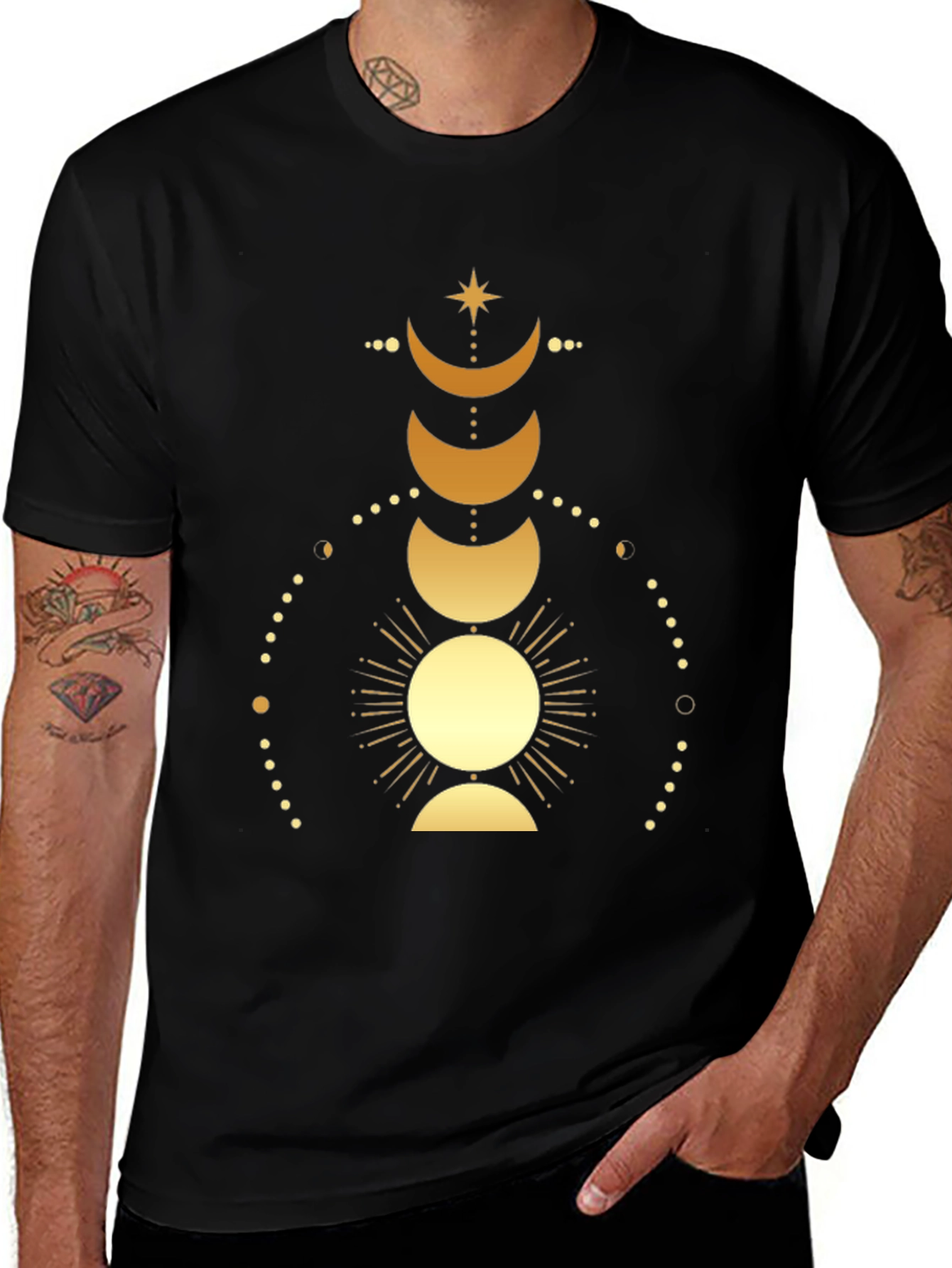 Variant 30 of Celestial Moon Phases Graphic Tee - Black