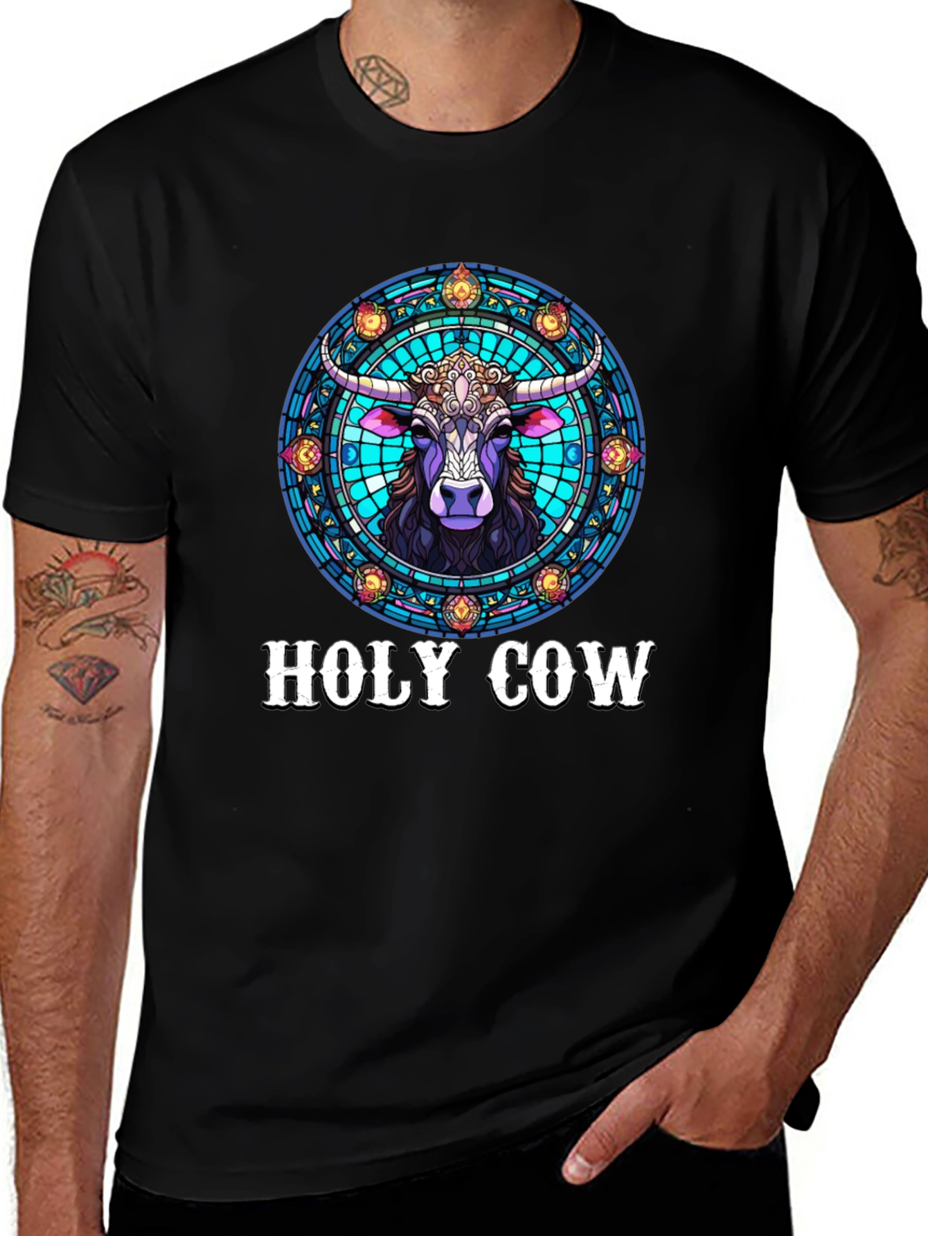 Variant 27 of Holy Cow Stained Glass Graphic Tee - Black