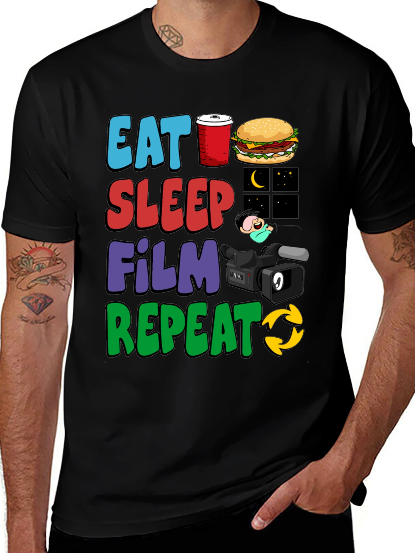 Variant 10 of Eat Sleep Film Repeat Graphic T-Shirt