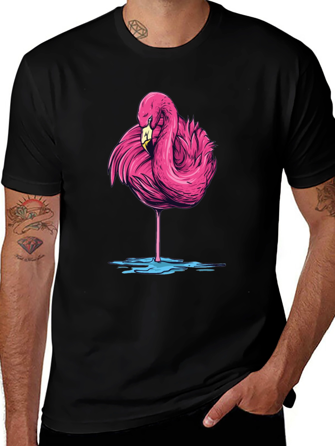Variant 30 of Pink Flamingo Graphic Tee - Black Cotton Blend