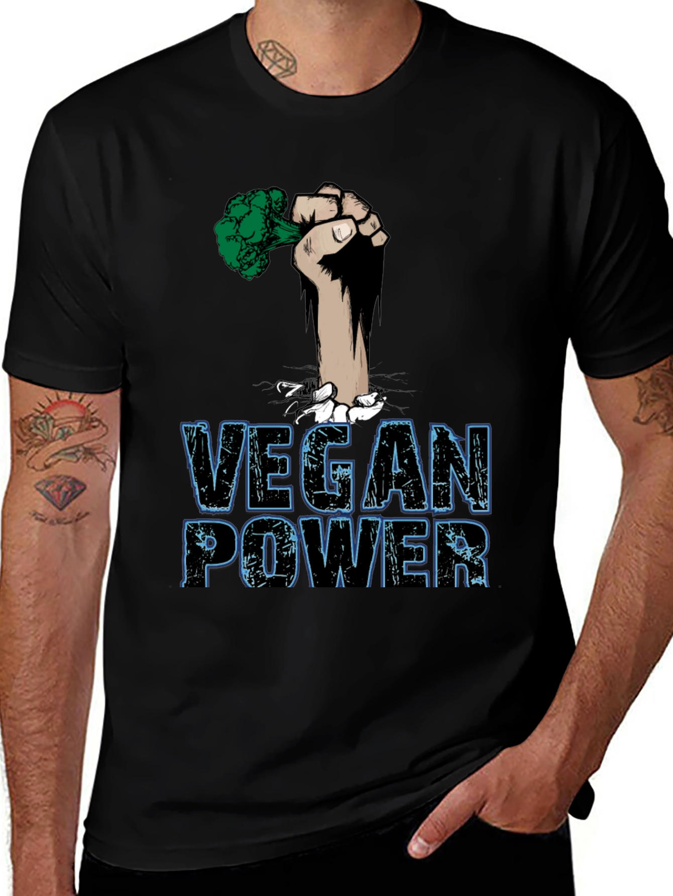 Variant 21 of Vegan Power T-Shirt - Broccoli Fist Design