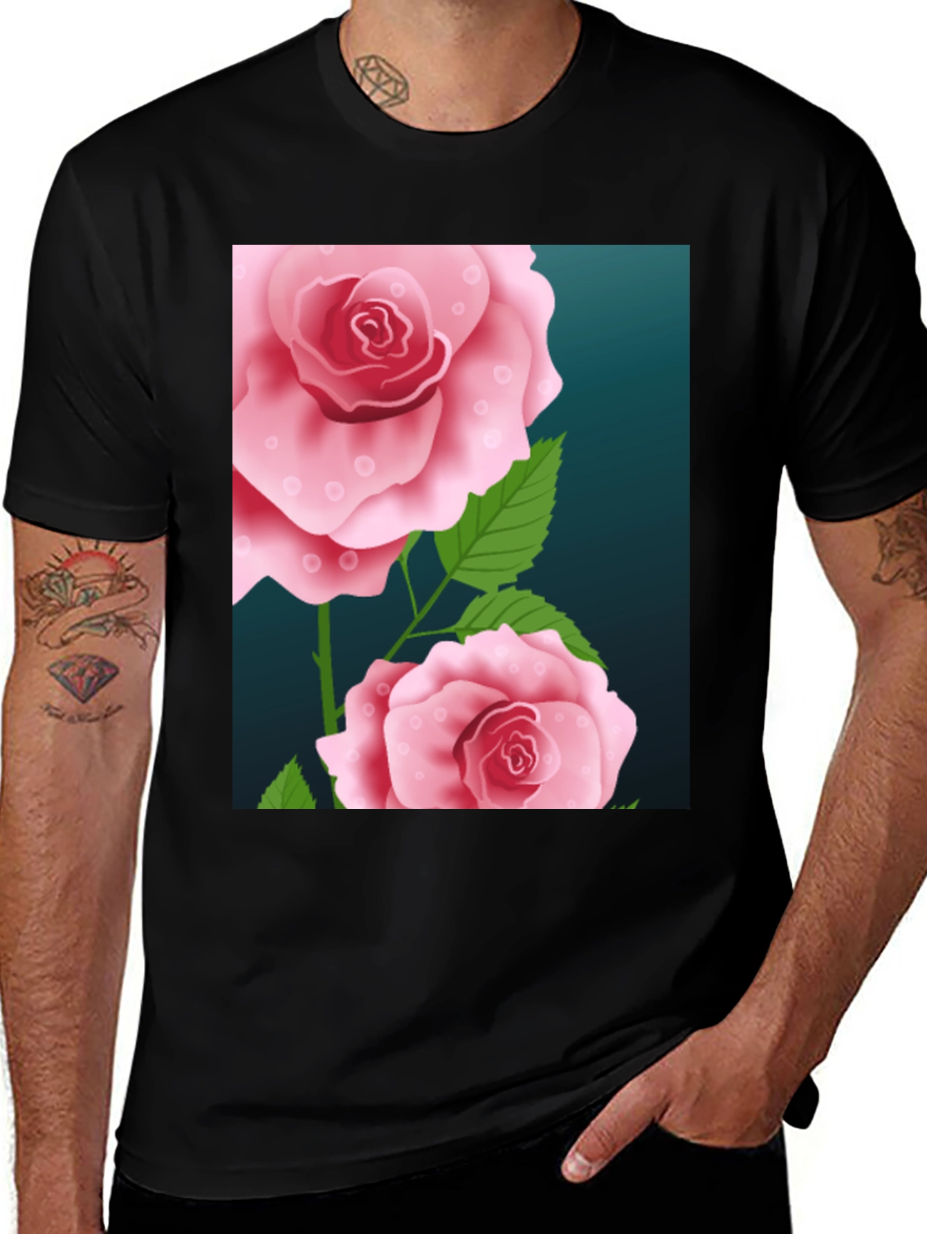 Variant 21 of Floral Rose Graphic Black T-Shirt
