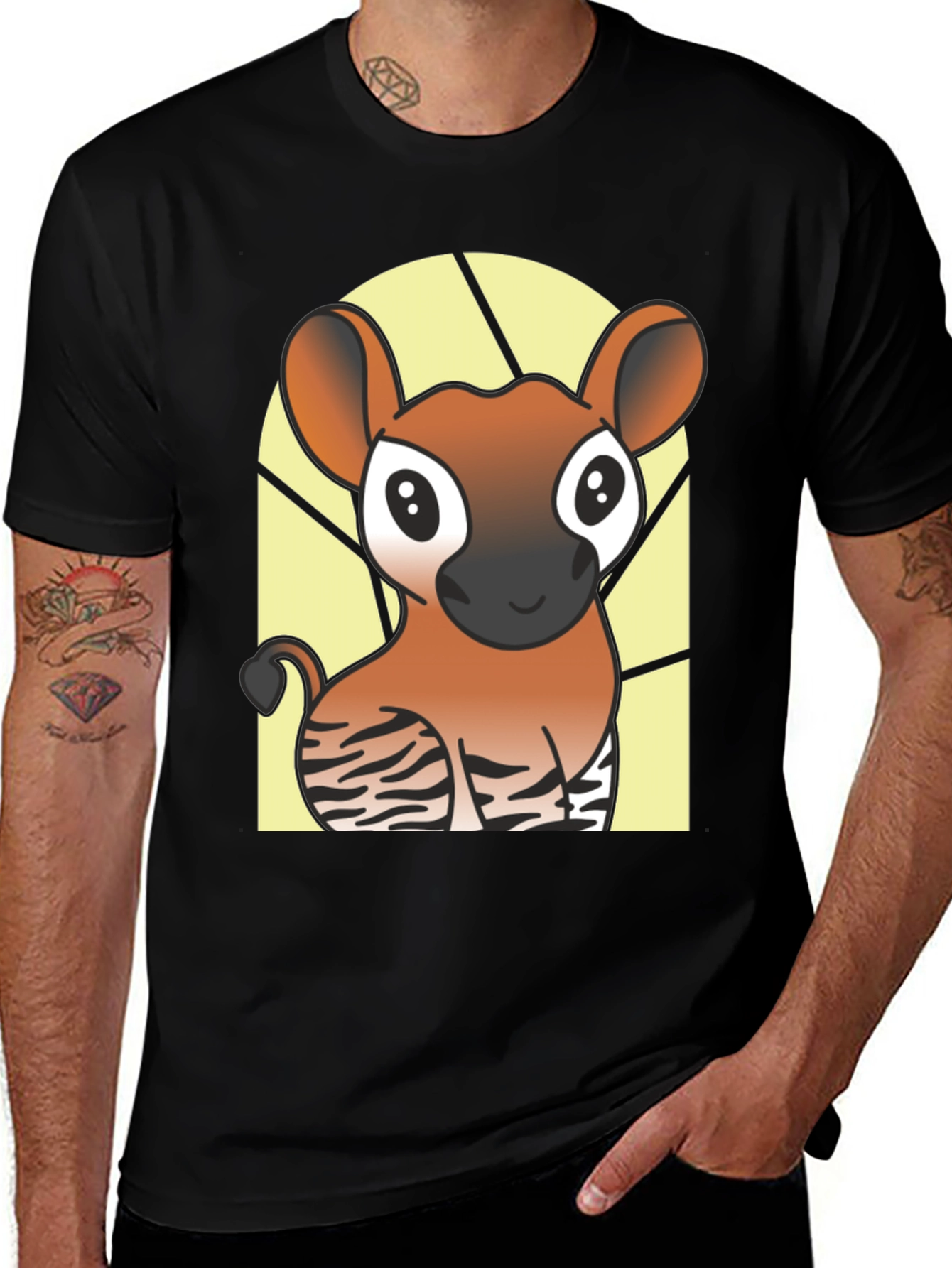 Variant 3 of Cute Okapi Cartoon Black T-Shirt