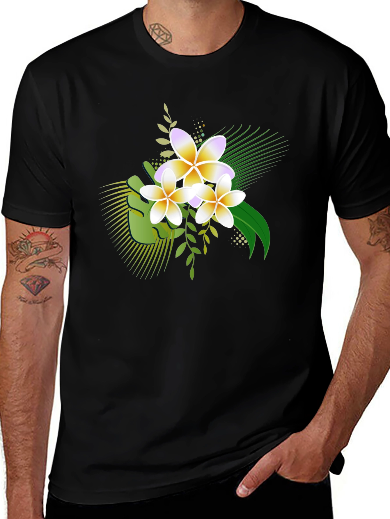 Variant 18 of Tropical Flower Print Black T-Shirt