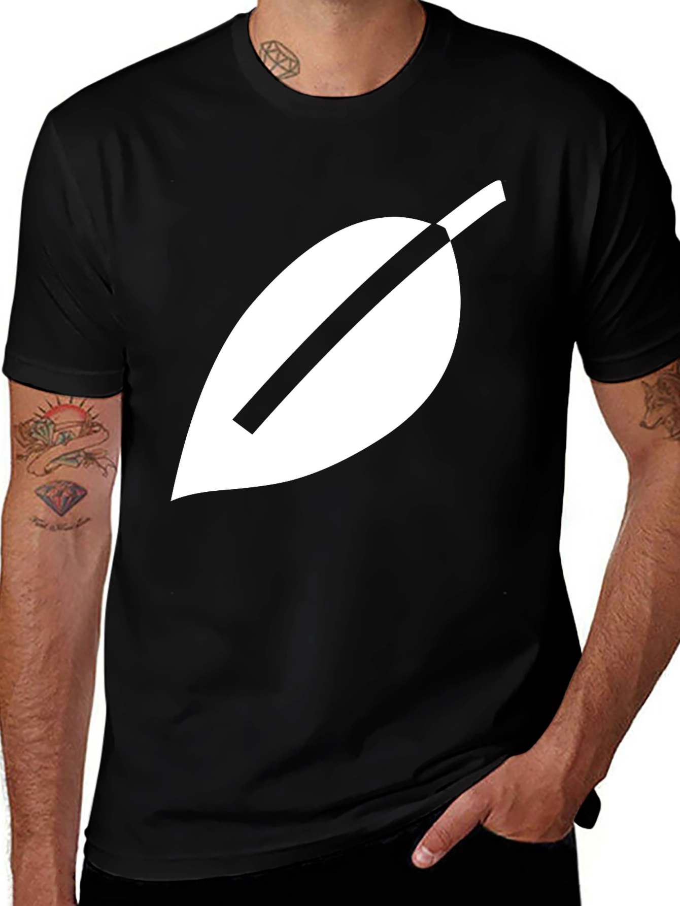 Variant 22 of Modern Leaf Graphic Tee - Black Cotton Blend Shirt