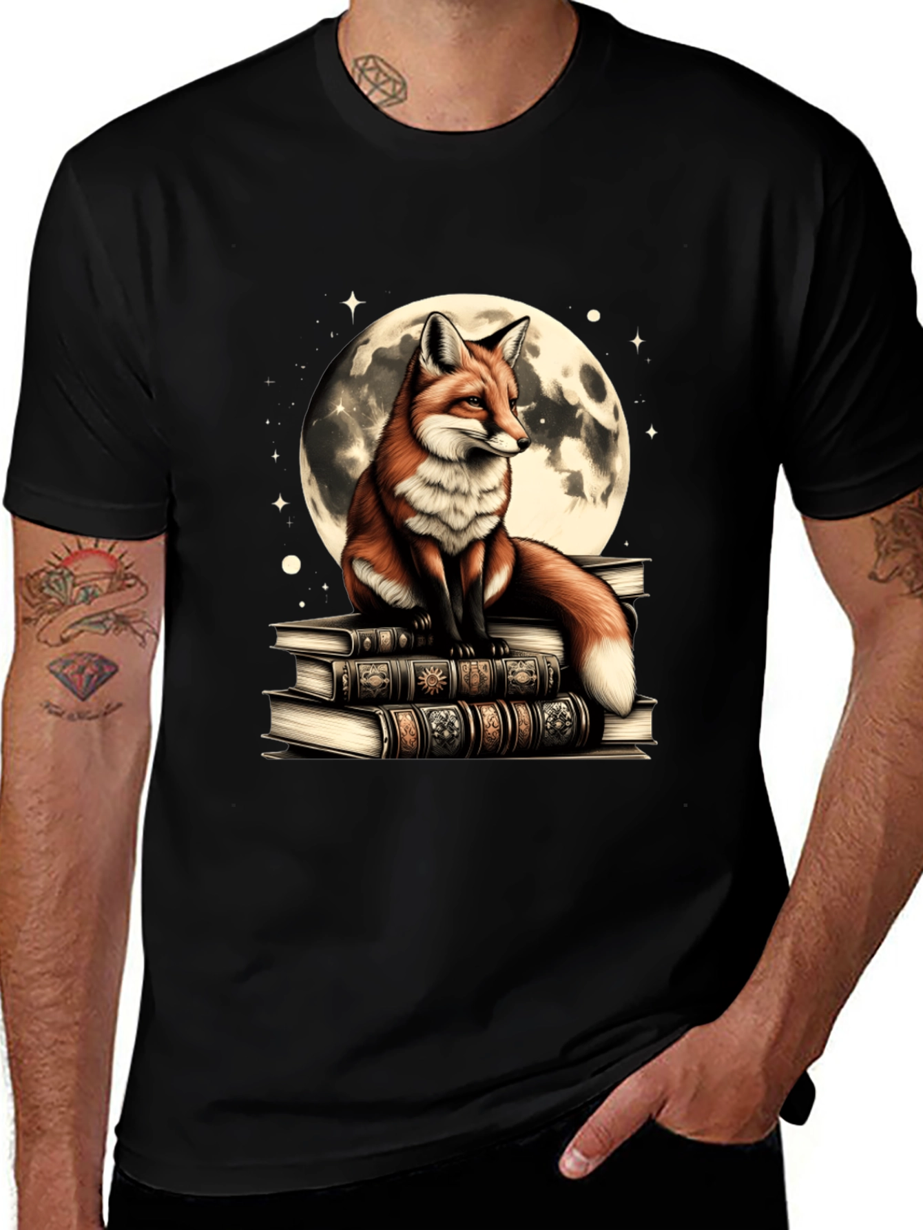 Variant 16 of Fox on Books Graphic Tee - Literary Fox Lover Shirt