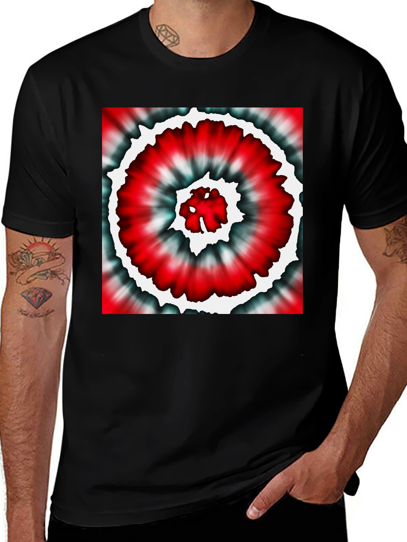 Variant 17 of Red Tie-Dye Graphic Black T-Shirt