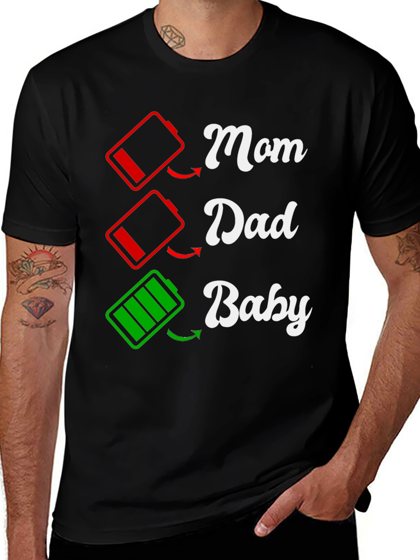Variant 15 of Funny Family Matching T-Shirt: Low Battery Mom Dad Baby 