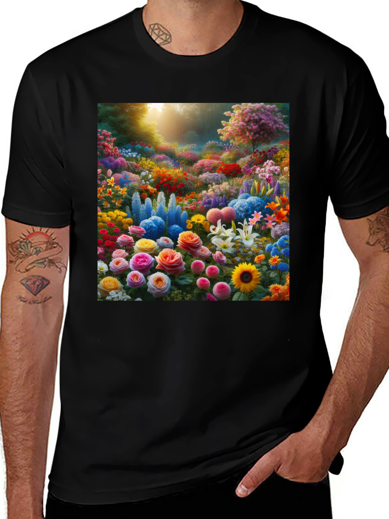 Variant 4 of Floral Garden Print Crew Neck T-Shirt