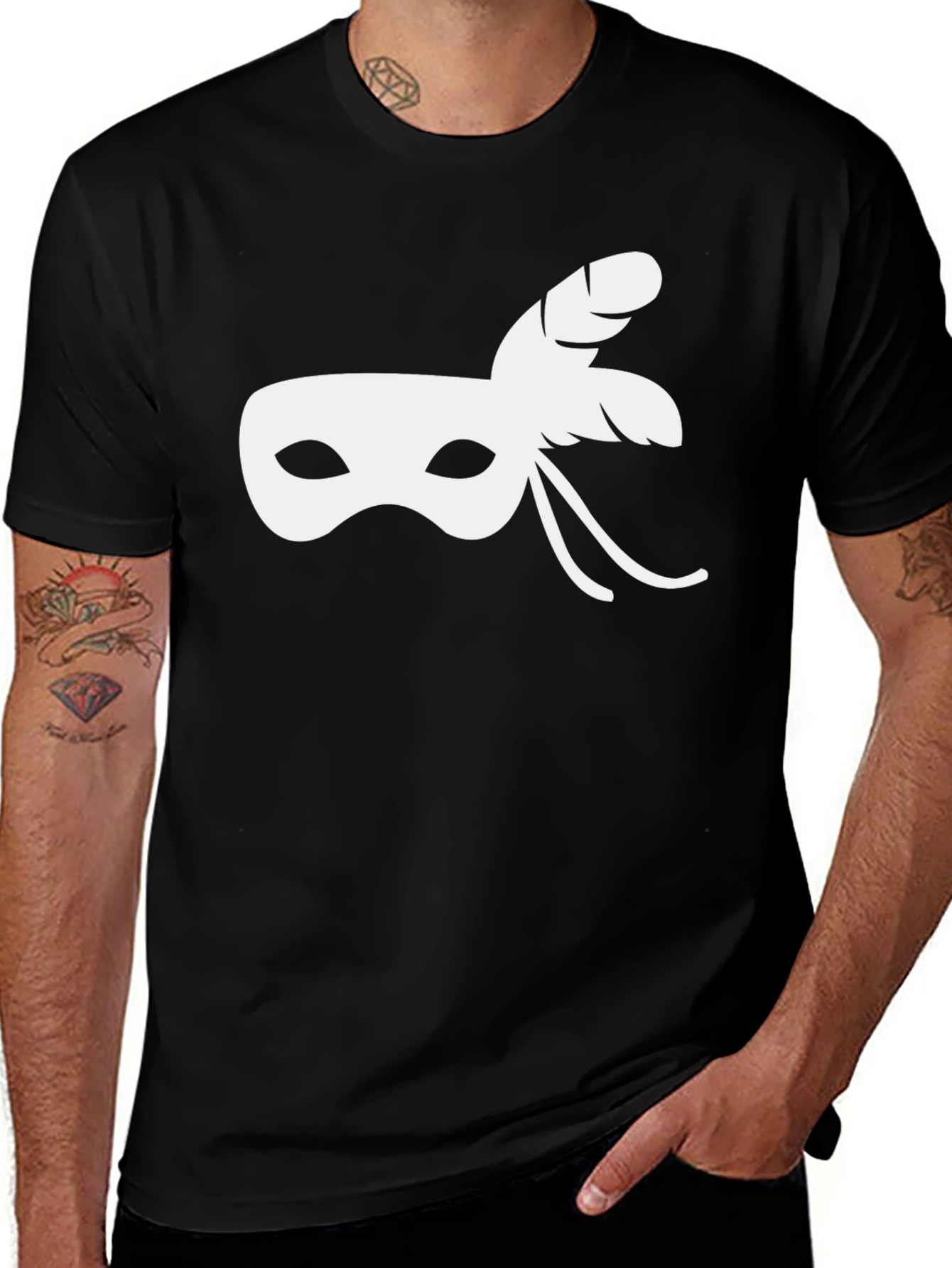 Variant 27 of Masquerade Mask Graphic Tee - Black Cotton T-Shirt