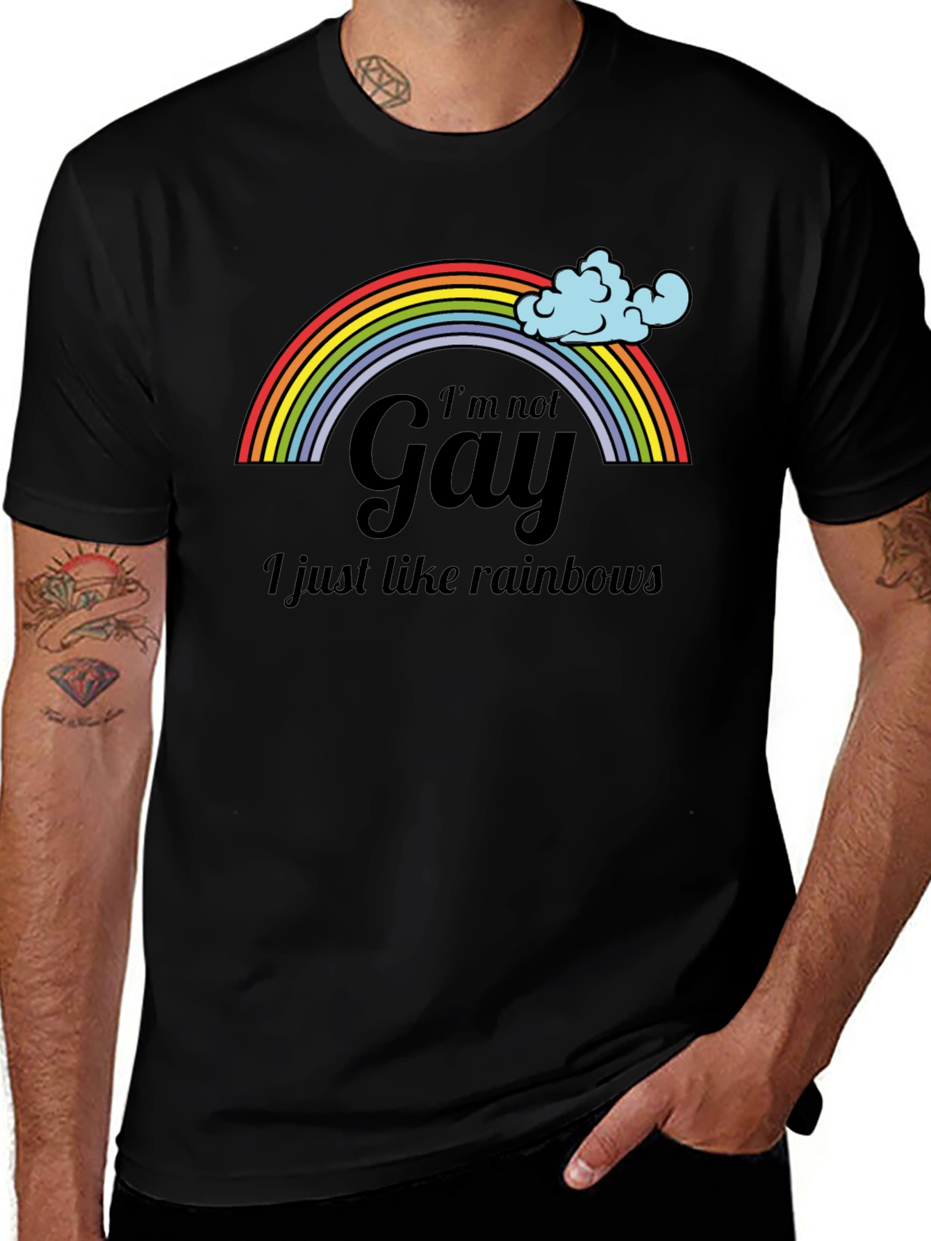 Variant 27 of Rainbow Graphic T-Shirt - I'm Not Gay, I Just Like Rainbows