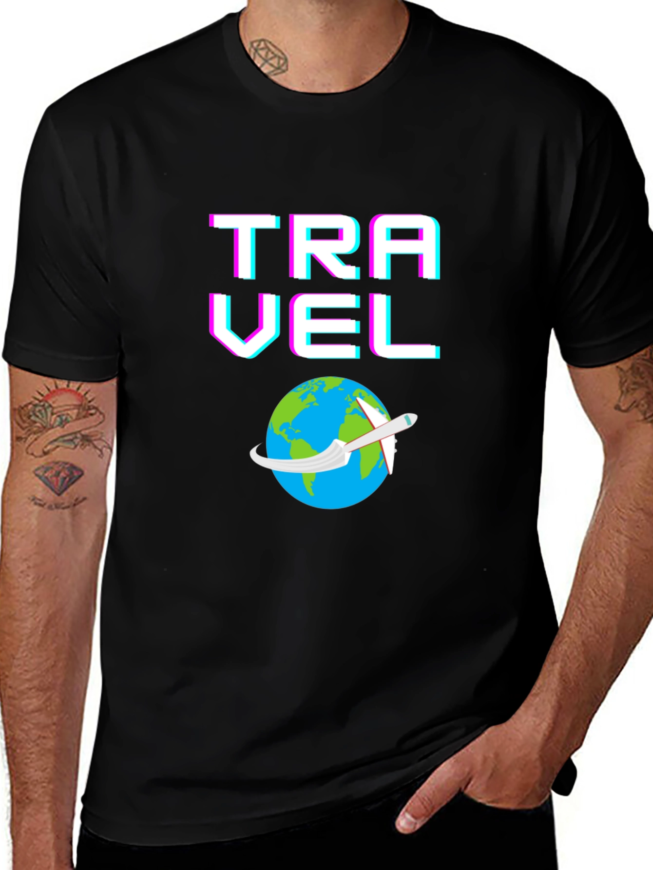 Variant 14 of Travel T-Shirt - Globe & Airplane Design
