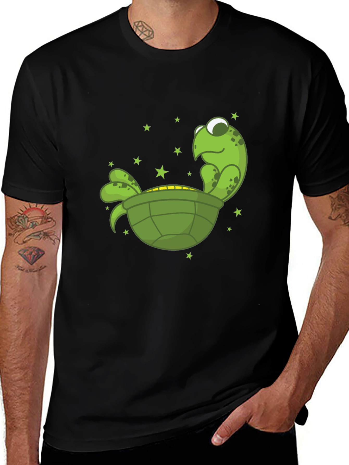 Variant 10 of Cartoon Turtle Graphic Tee - Unisex Black T-Shirt