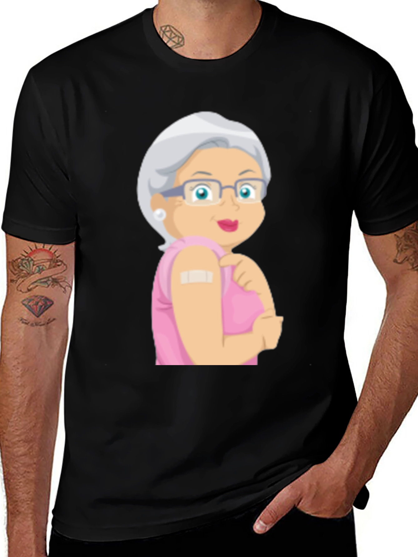 Variant 27 of Vaccinated Grandma T-Shirt - Black Cotton