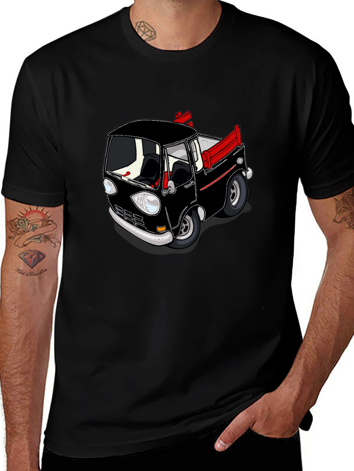 Cartoon Truck Black T-Shirt