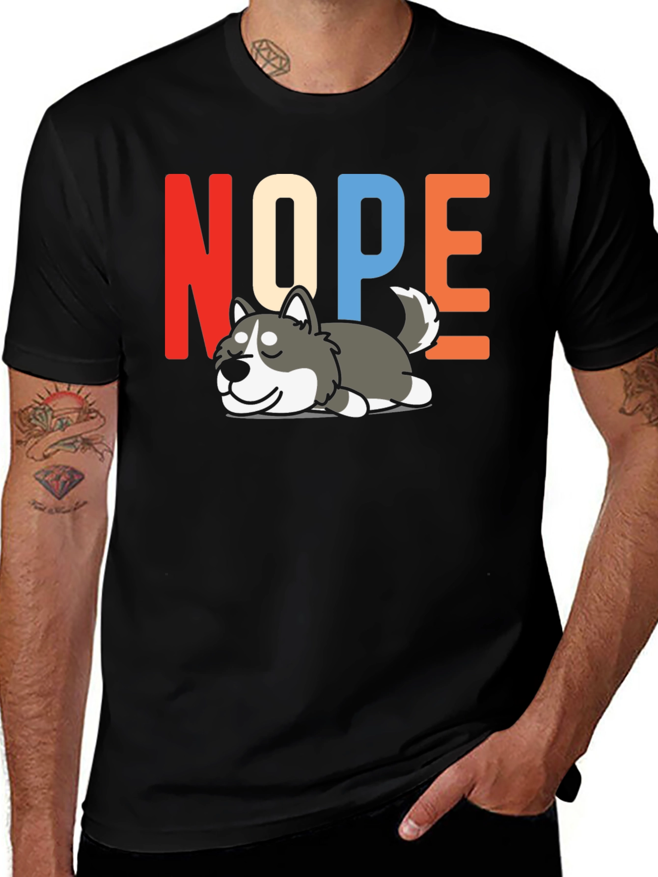 Variant 9 of Nope Husky T-Shirt - Funny Lazy Dog Graphic Tee