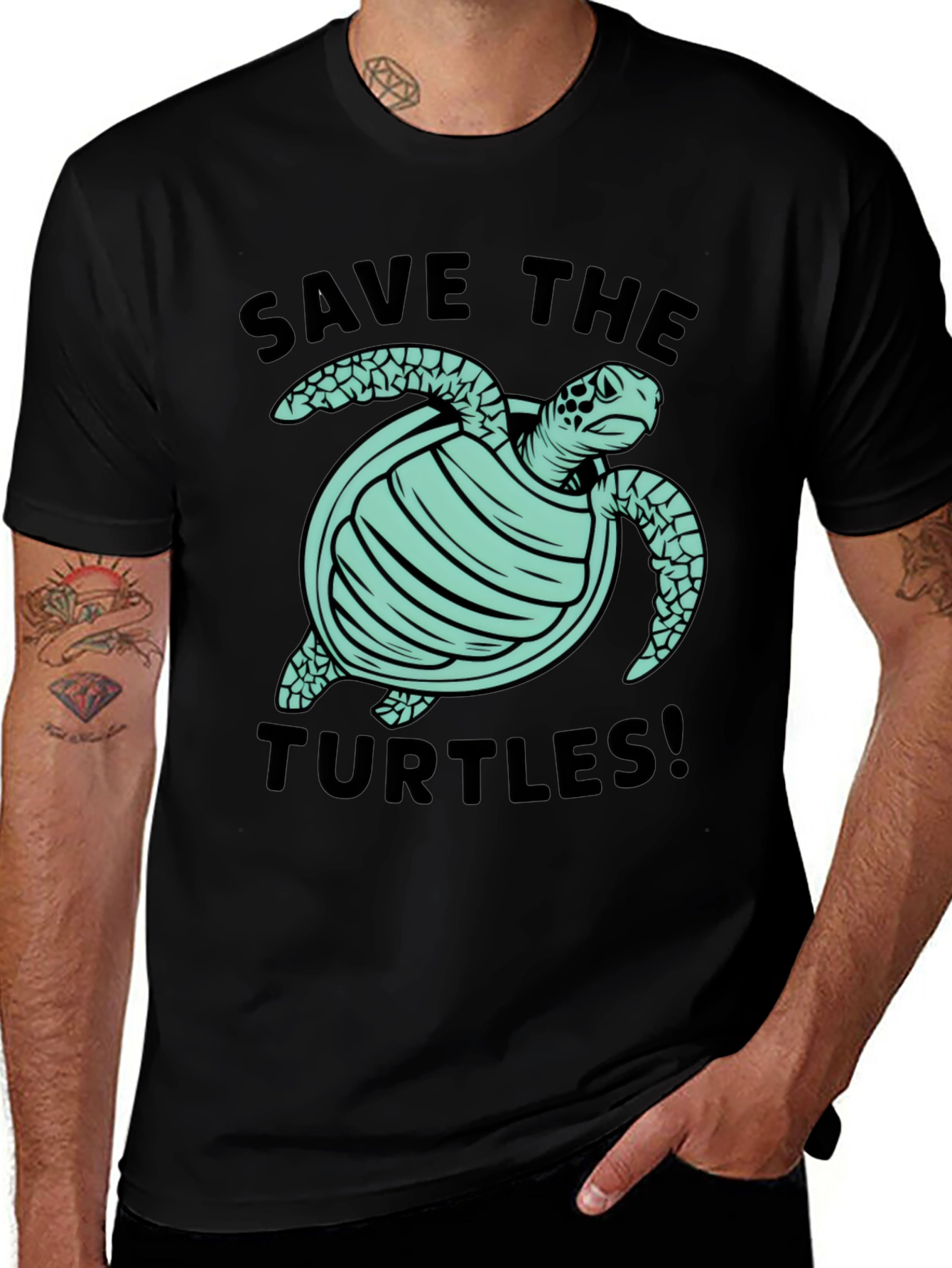 Variant 2 of Save the Turtles Graphic Tee - Black Cotton T-Shirt