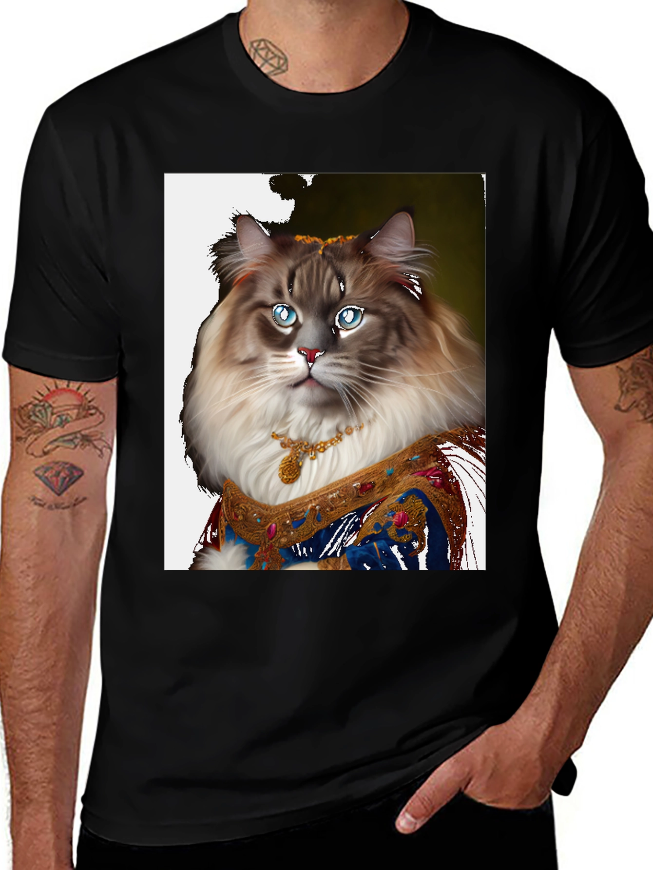 Variant 5 of Regal Cat Portrait T-Shirt - Unique Feline Design