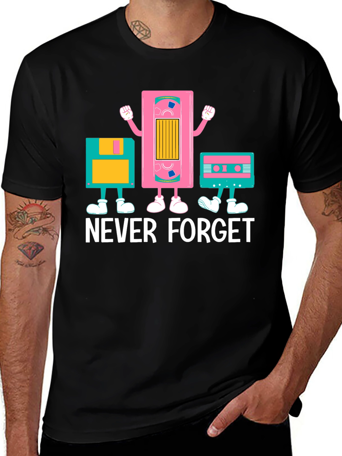 Retro Media 'Never Forget' Black Graphic Tee