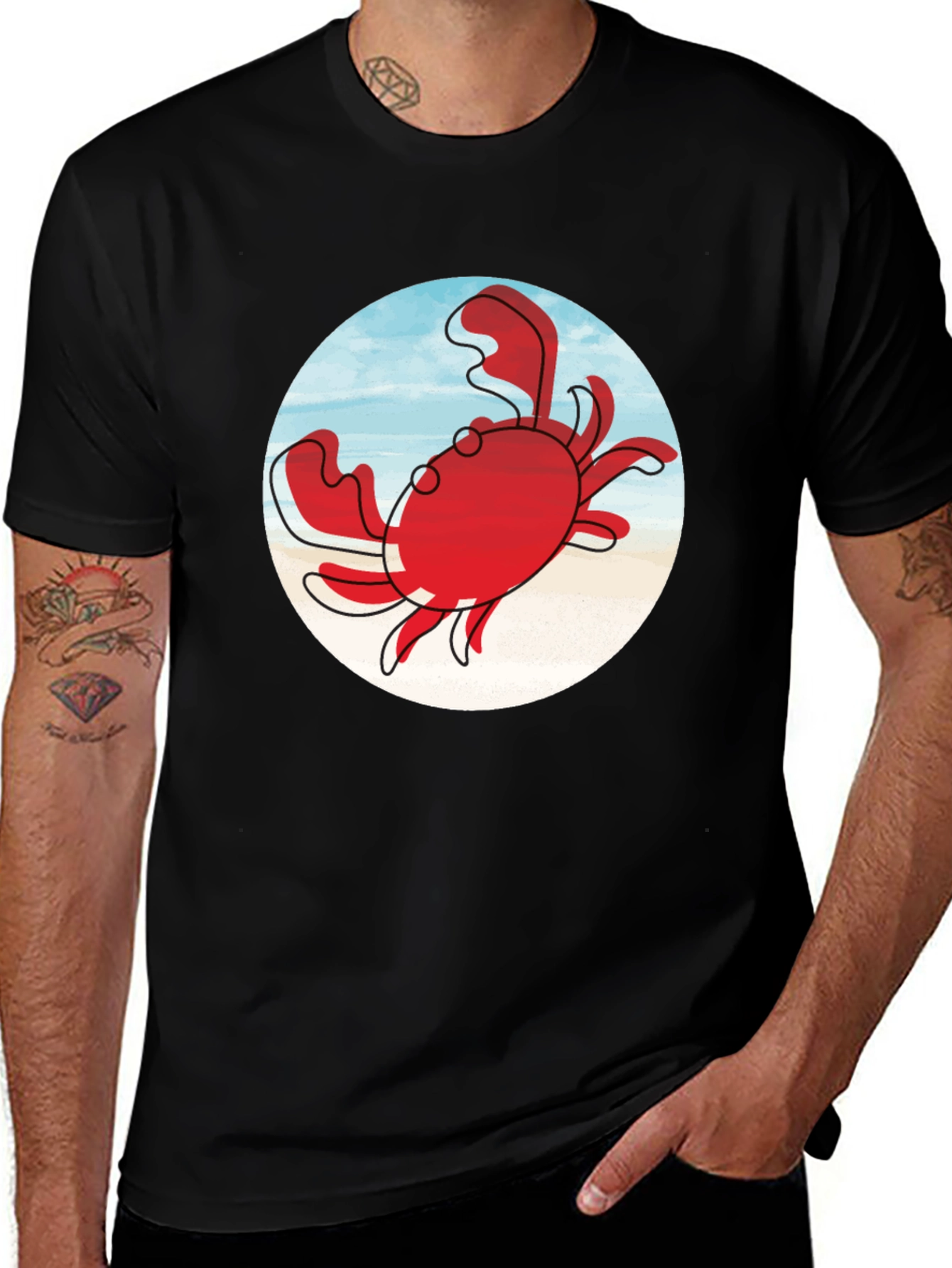 Variant 24 of Crab Graphic Tee - Black Cotton Casual Shirt