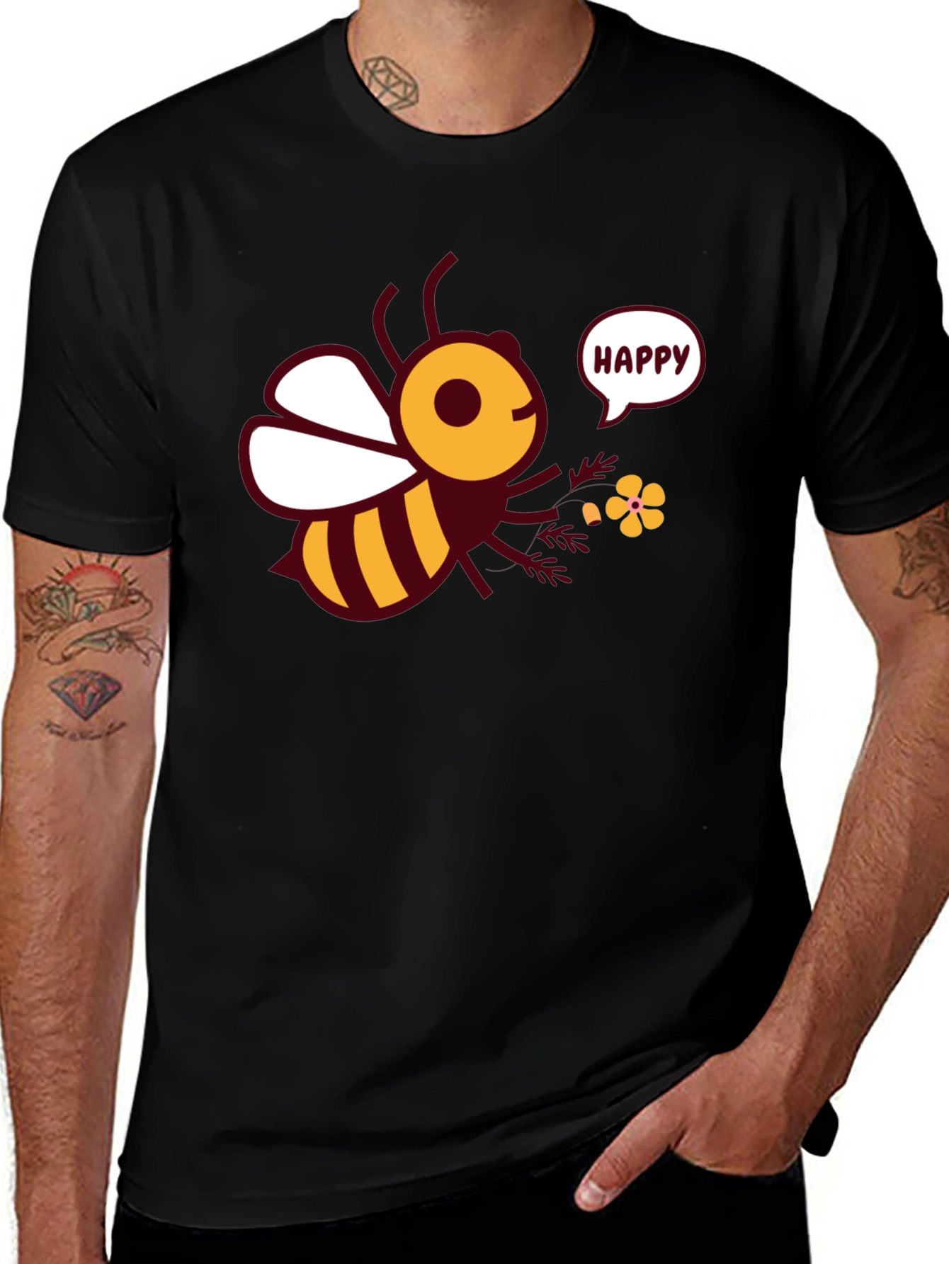 Black Happy Bee Graphic Tee - Men's Black T-Shirt main image